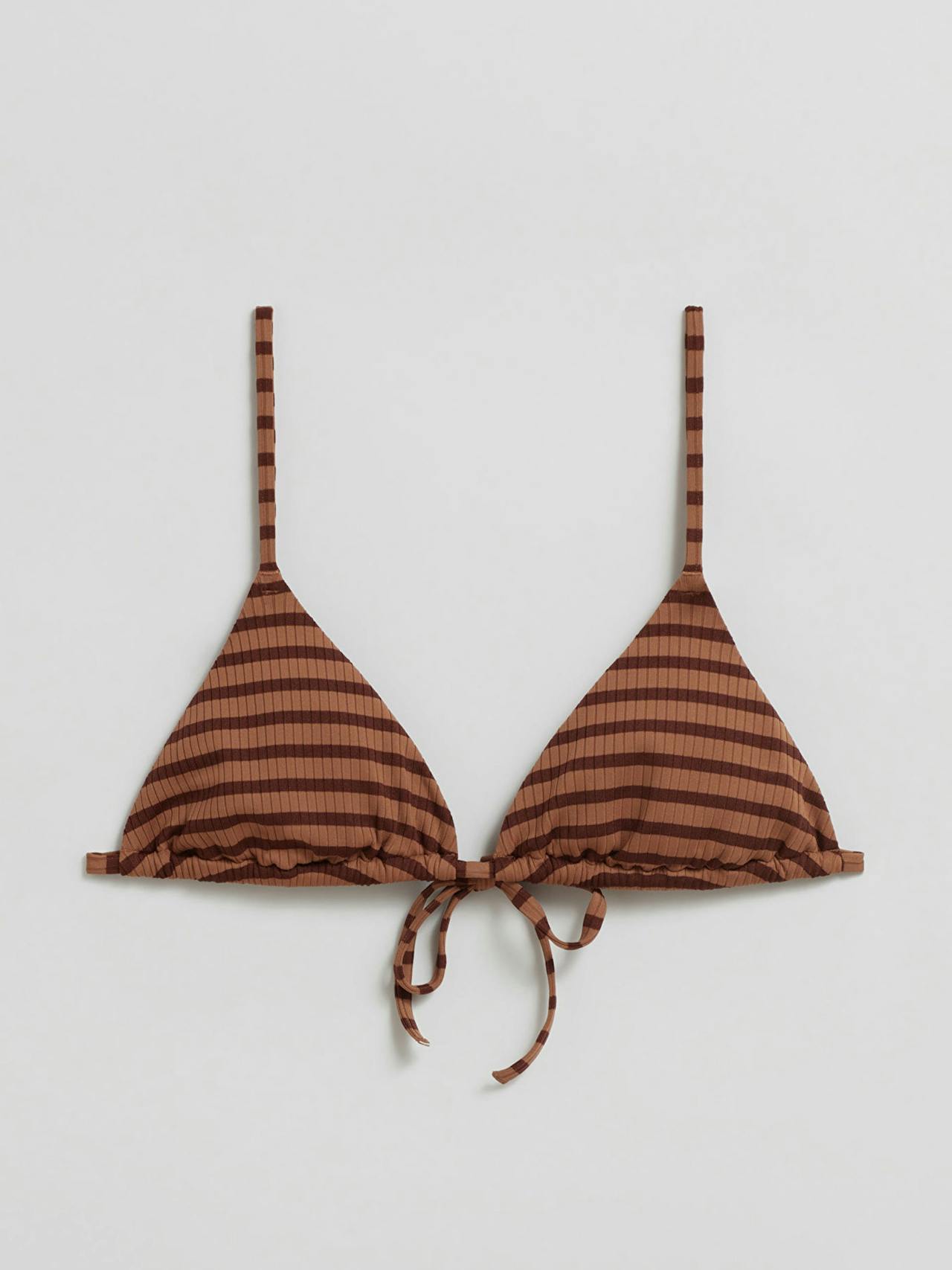 Brown striped triangle bikini top