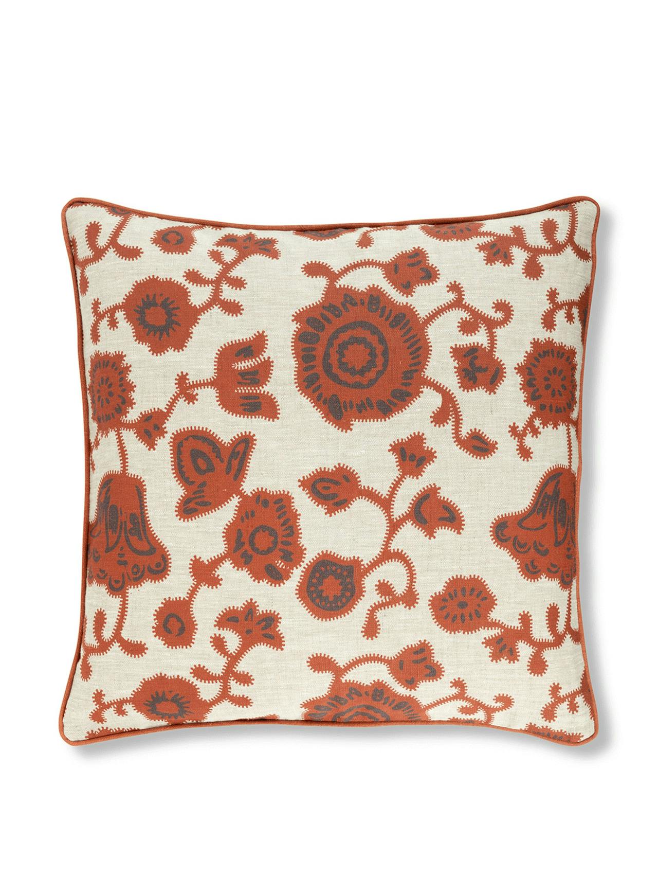 Persian Poppy print cushion in red with terracotta trim