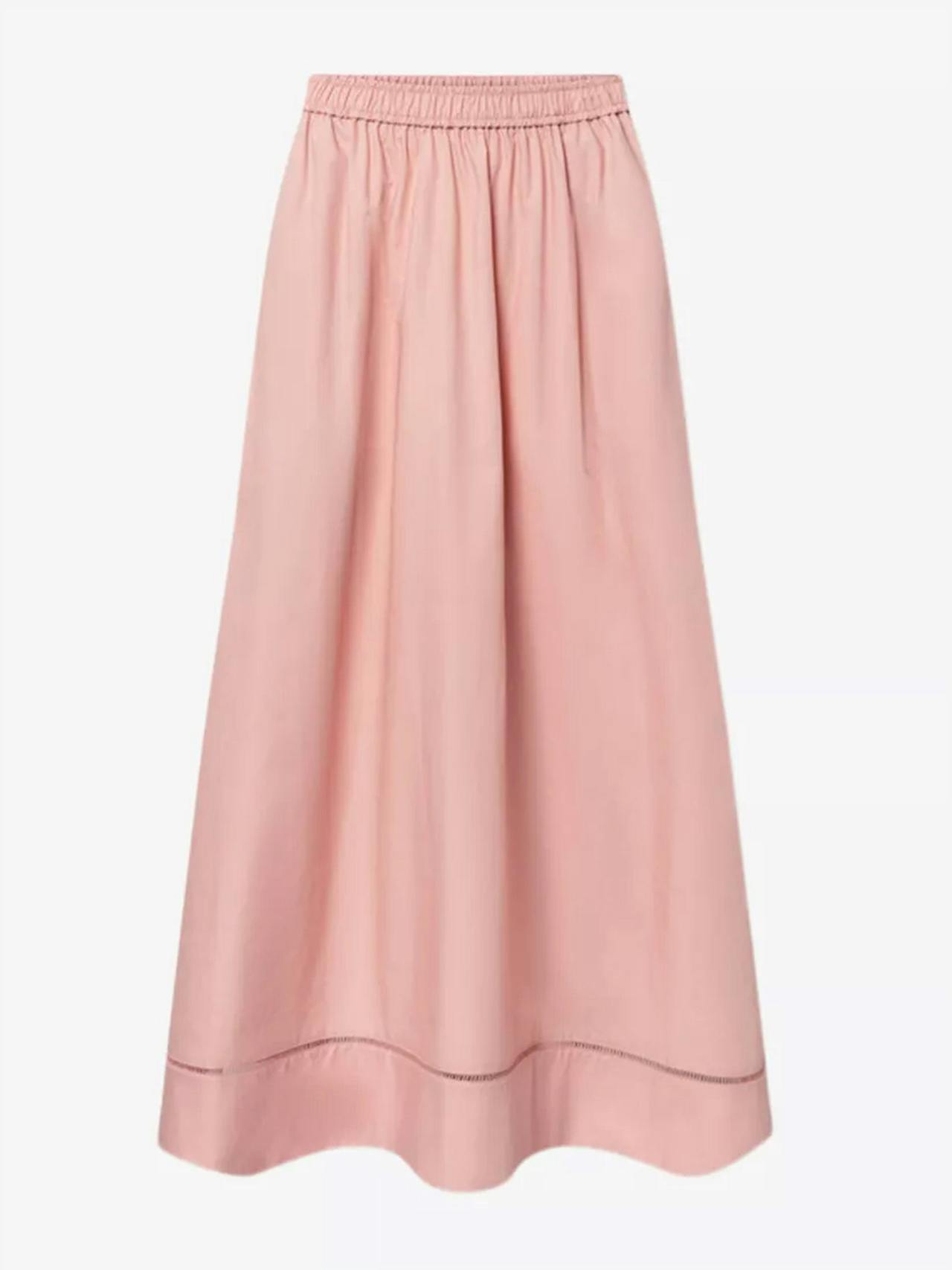 Vera elasticated-waist side-slit organic-cotton poplin maxi skirt