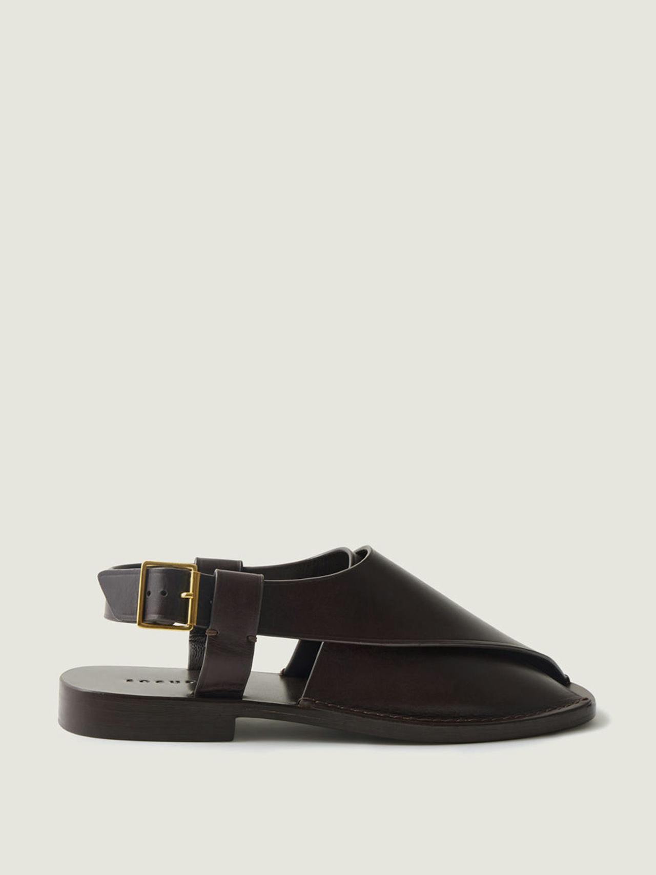 Andra flat enveloping dark brown leather sandals