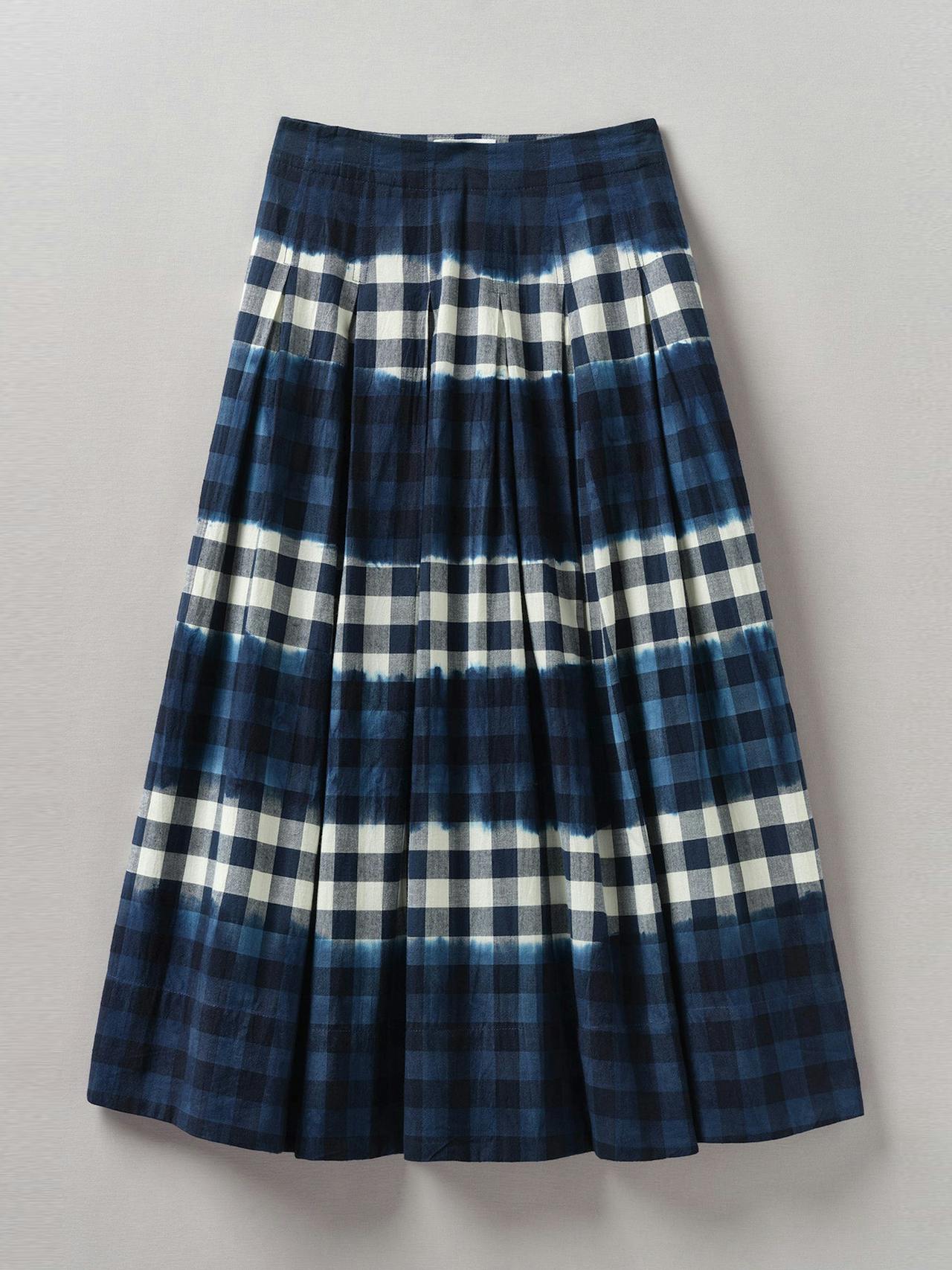 Dip dye stripe gingham cotton skirt
