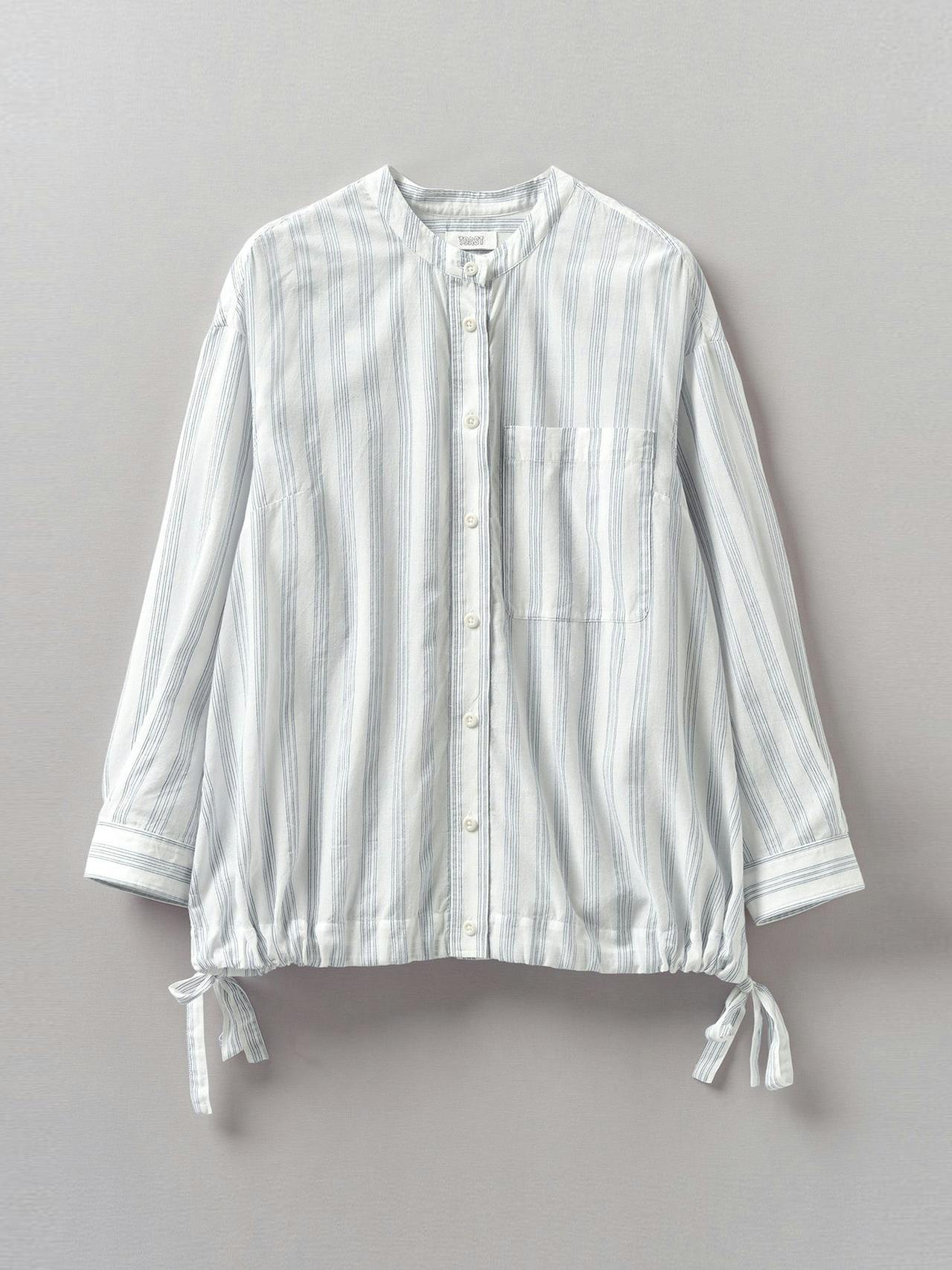 Drawstring hem stripe cotton shirt
