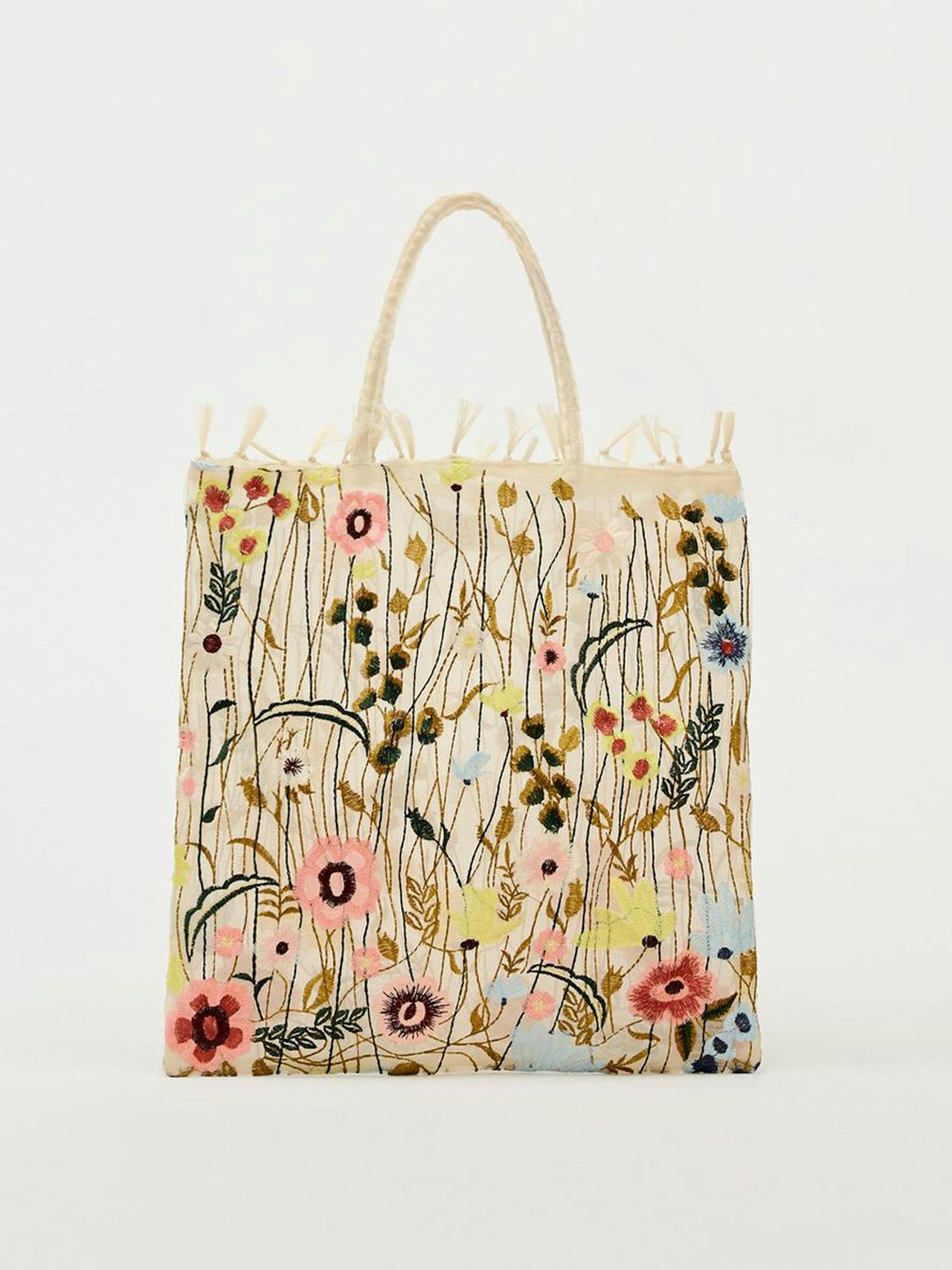 Embroidered fabric shopper bag