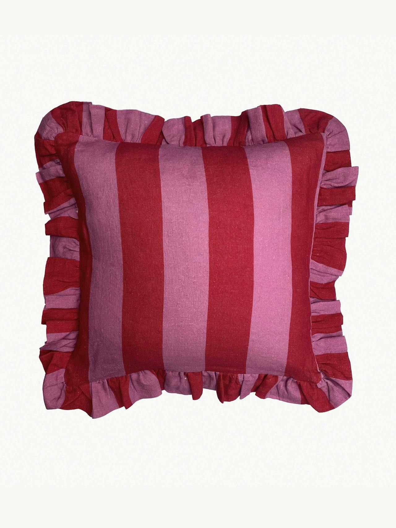 Cerise and fuchsia extra wide stripe cushion cover