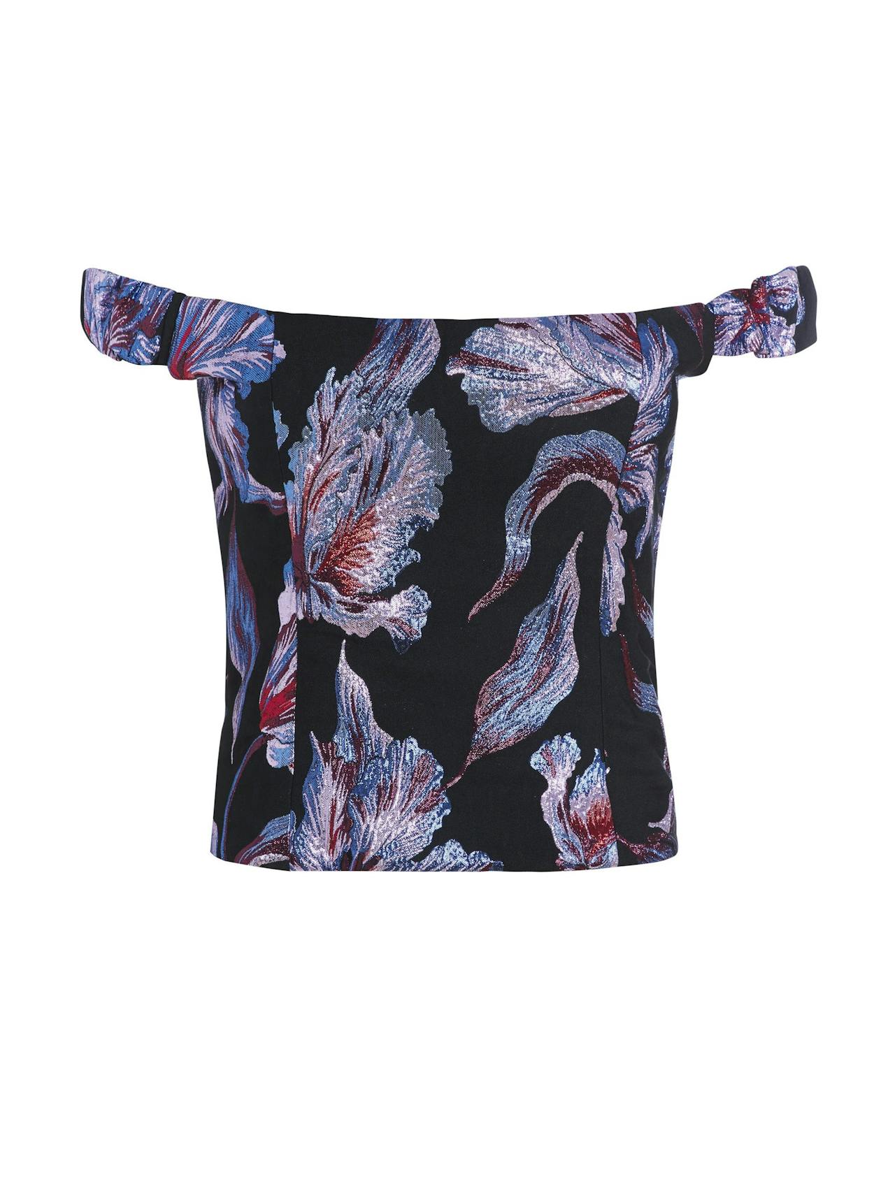 Metallic hibiscus brocade Hayworth corset top