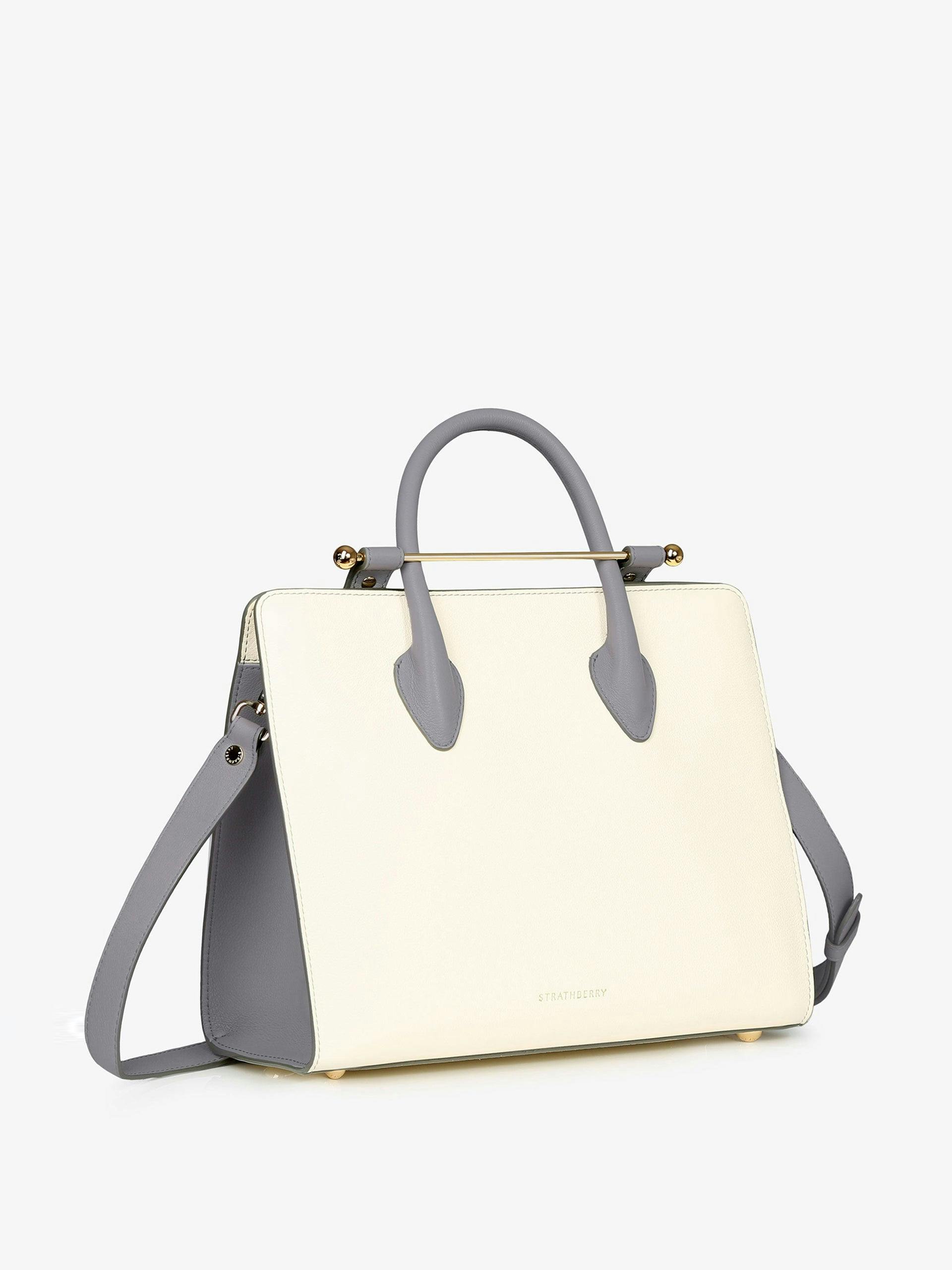 Vanilla and frost grey Strathberry midi tote bag