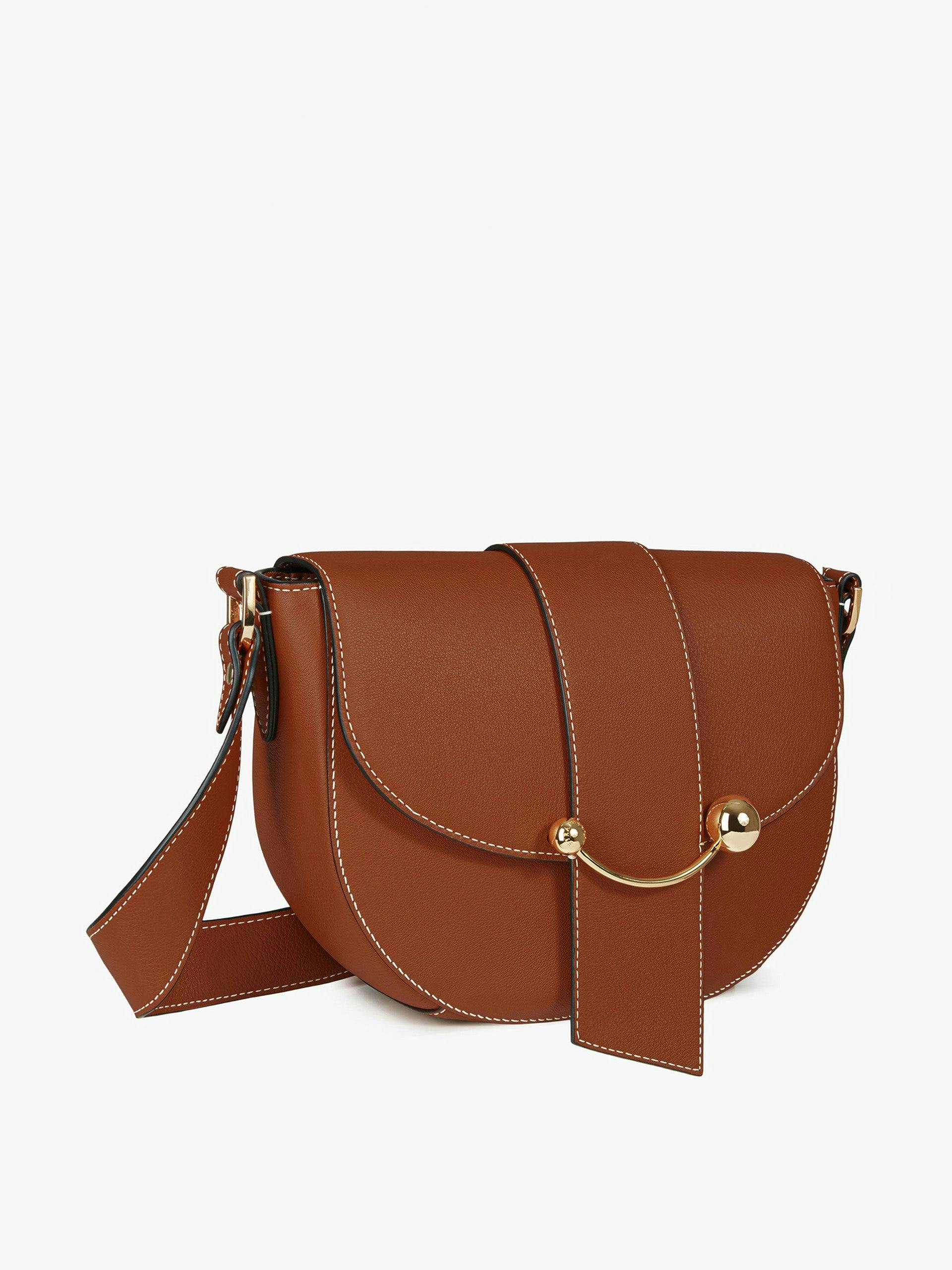 Chestnut and vanilla stitch Crescent satchel bag