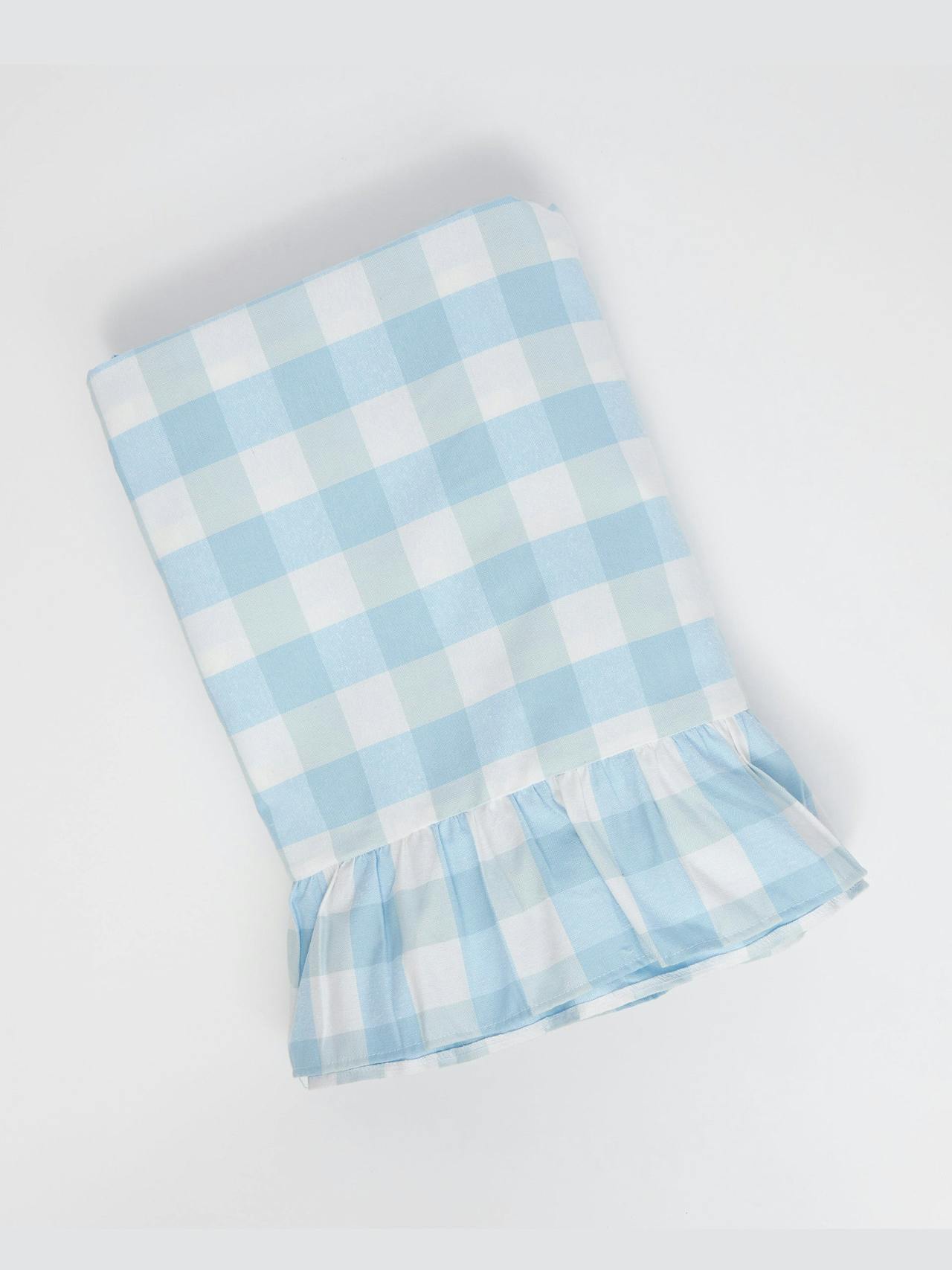 Soft blue gingham tablecloth