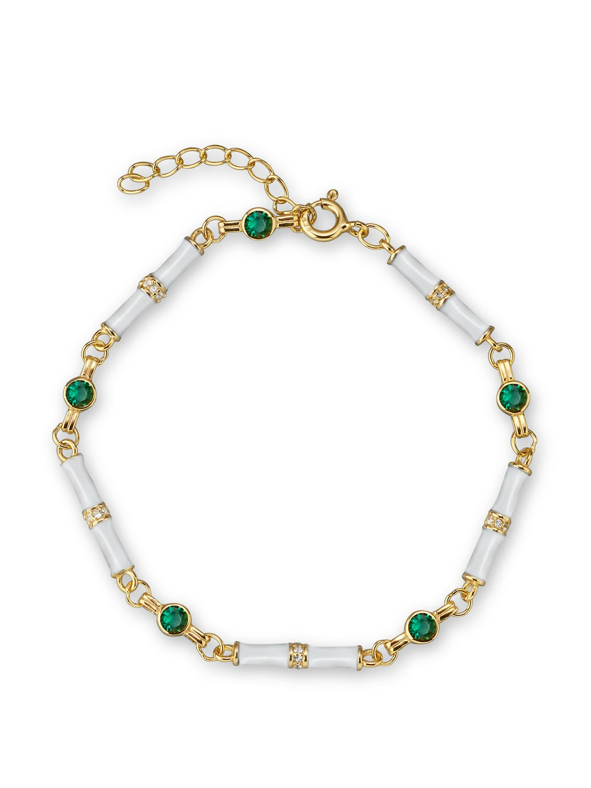Marlowe white enamel bracelet with emerald green stone