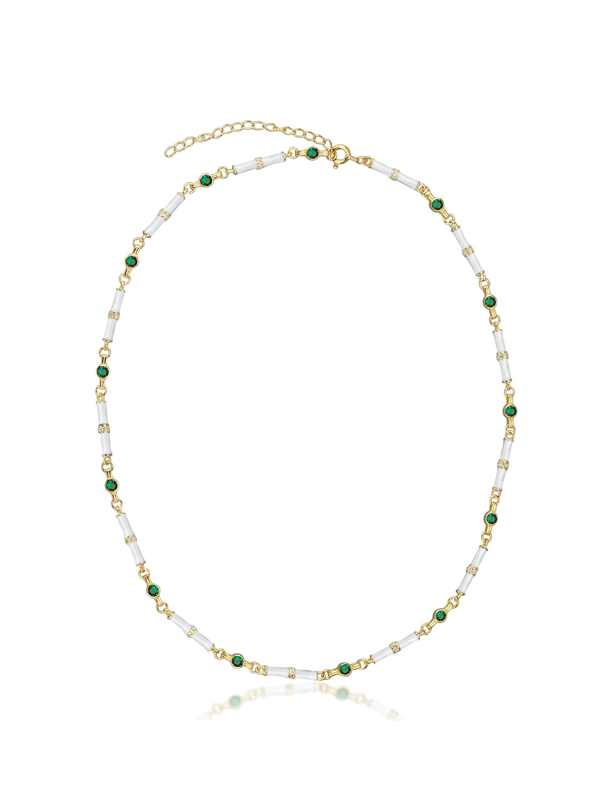 Marlowe white enamel necklace with emerald green stone