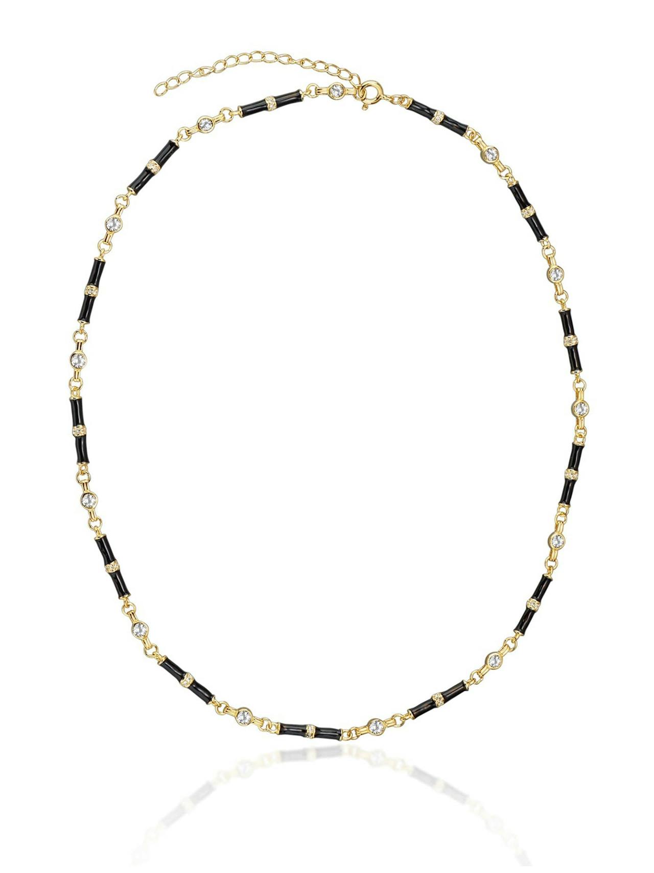 Black enamel Marlowe necklace with white topaz