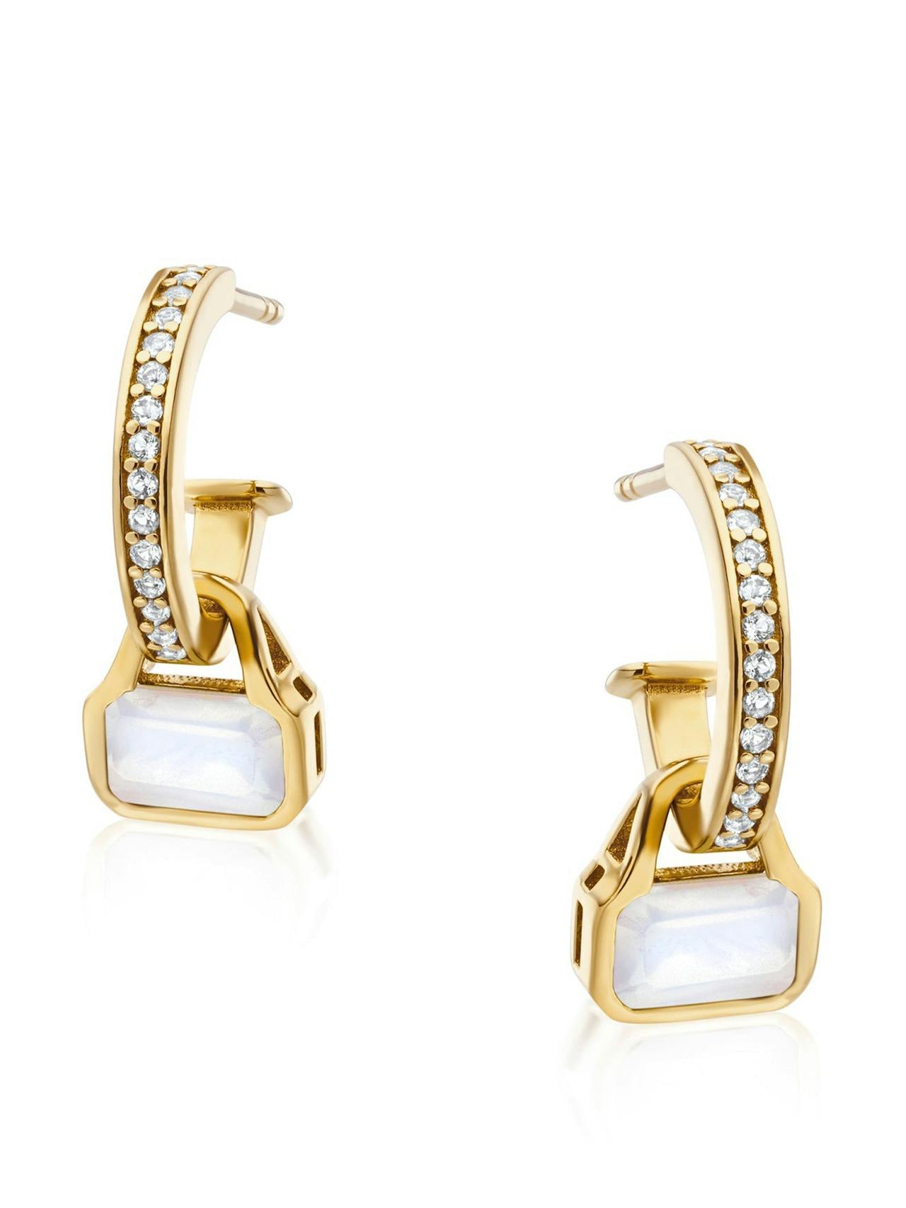 Moonstone charms on white topaz hoop earrings