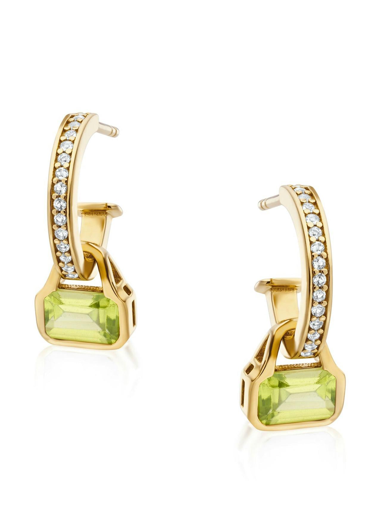 Peridot charms on white topaz hoop earrings