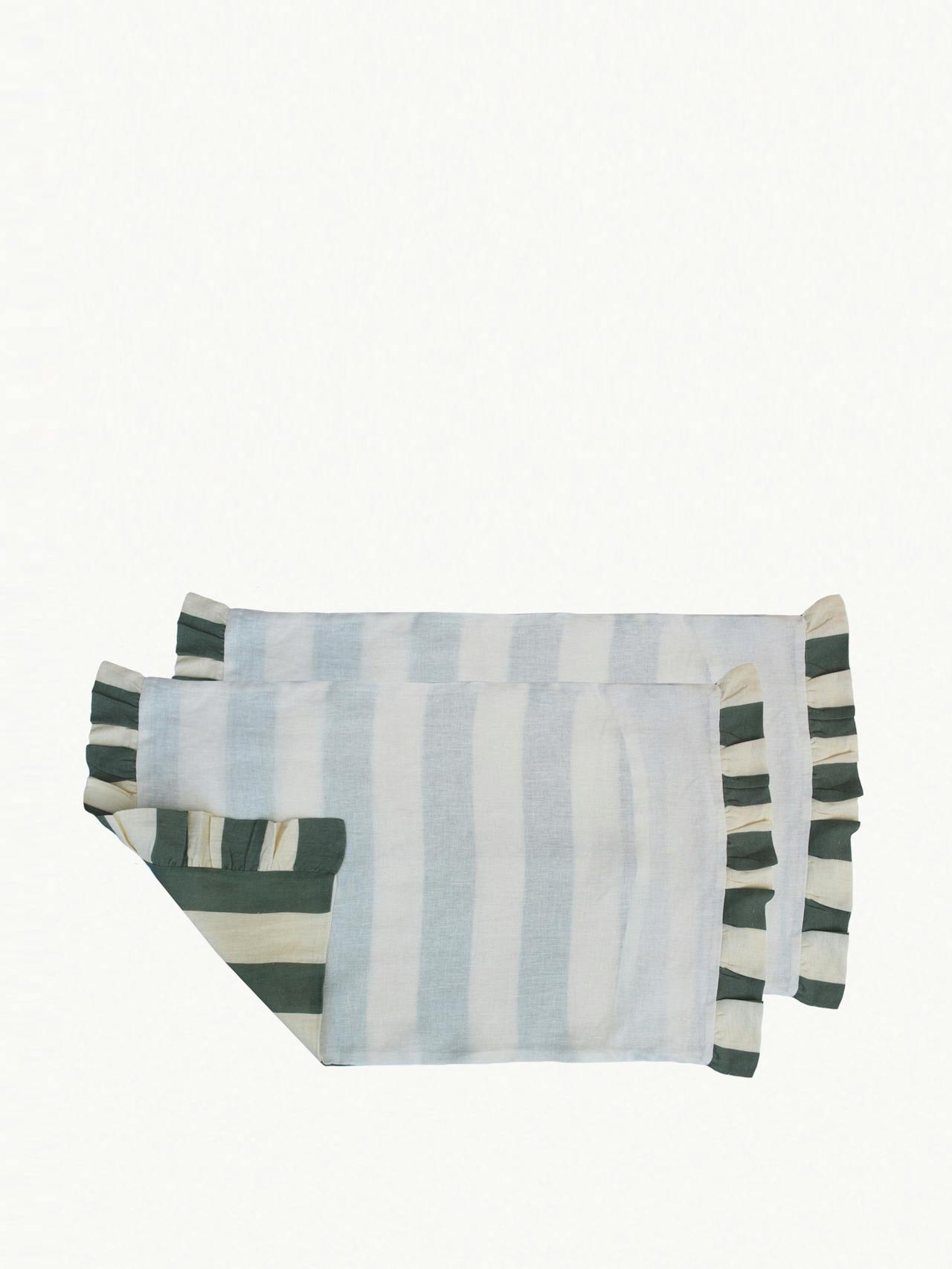 Sea green wide stripe pillow slips, set of 2