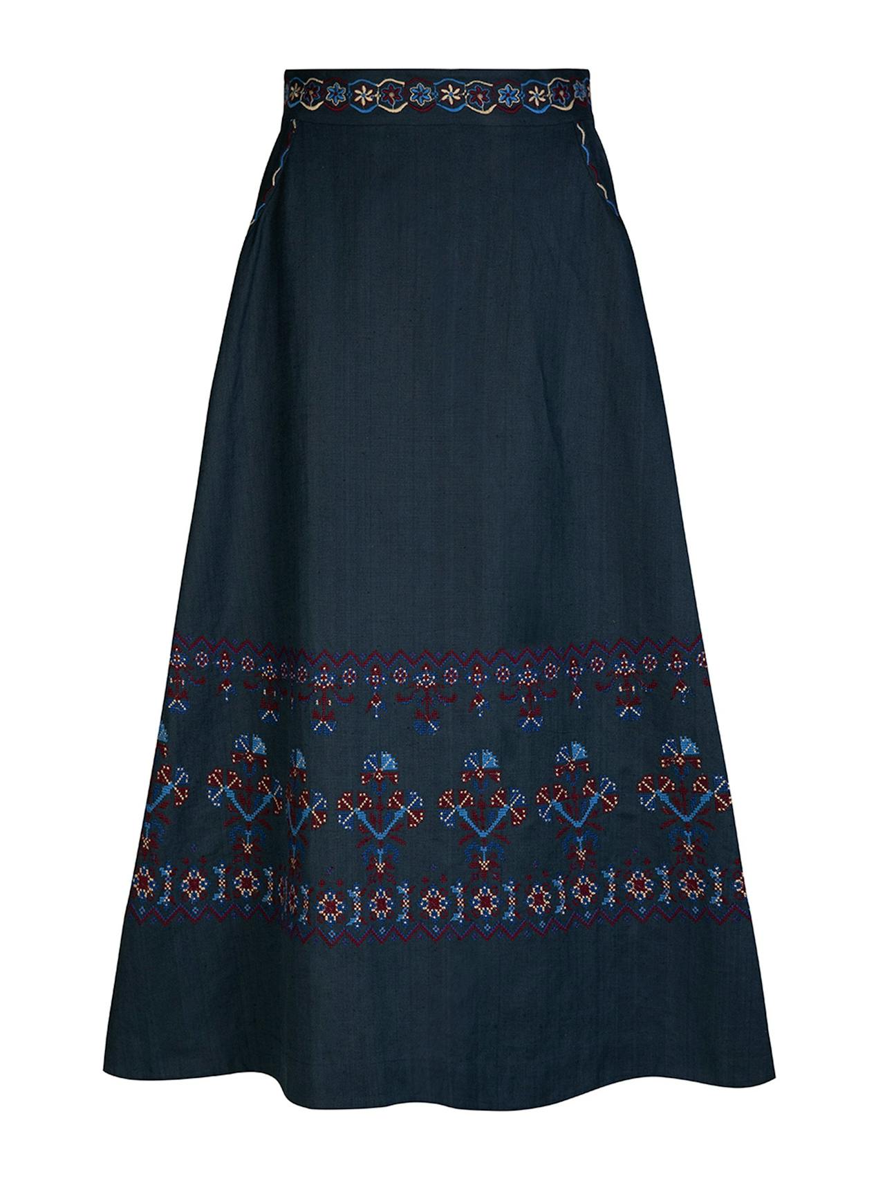 Navy embroidered Kalina skirt