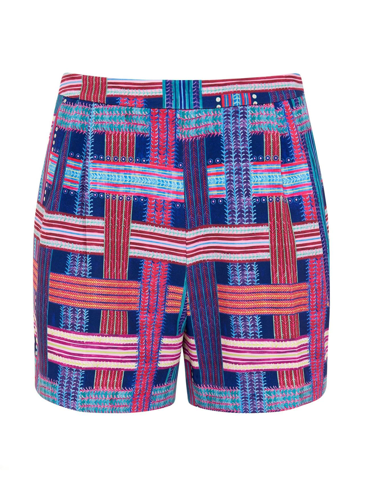 Basketweave indigo wide tailored shorts