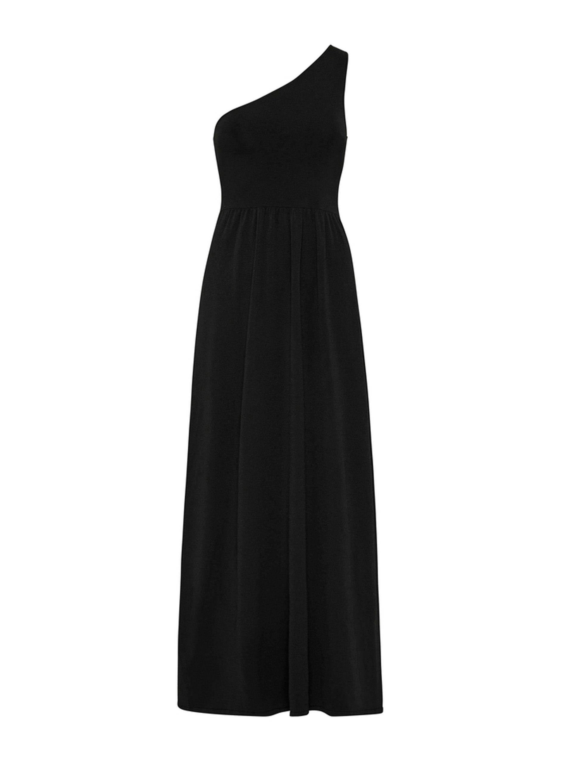 Black asymmetric knit dress