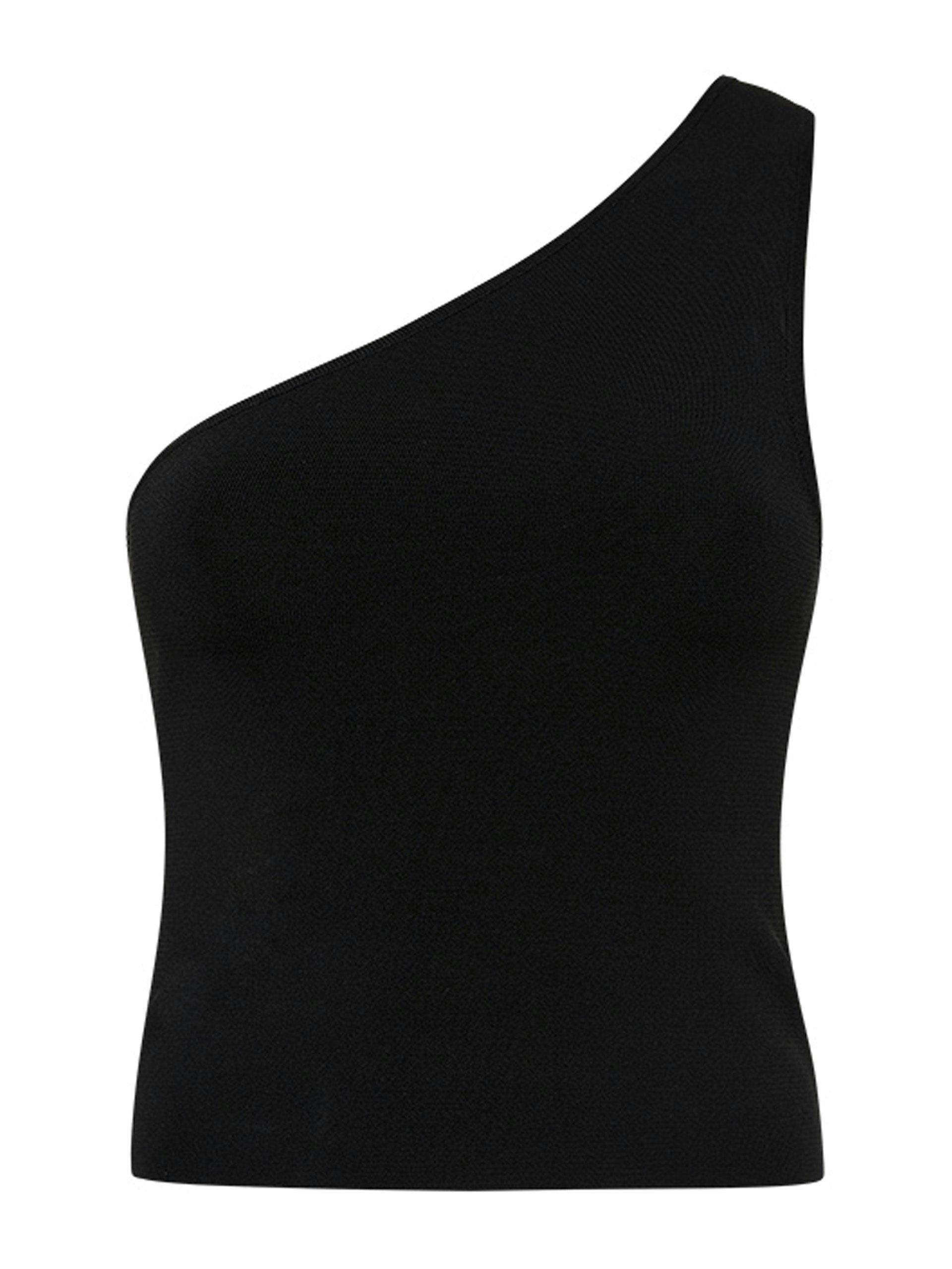 Black knit asymmetric tank top