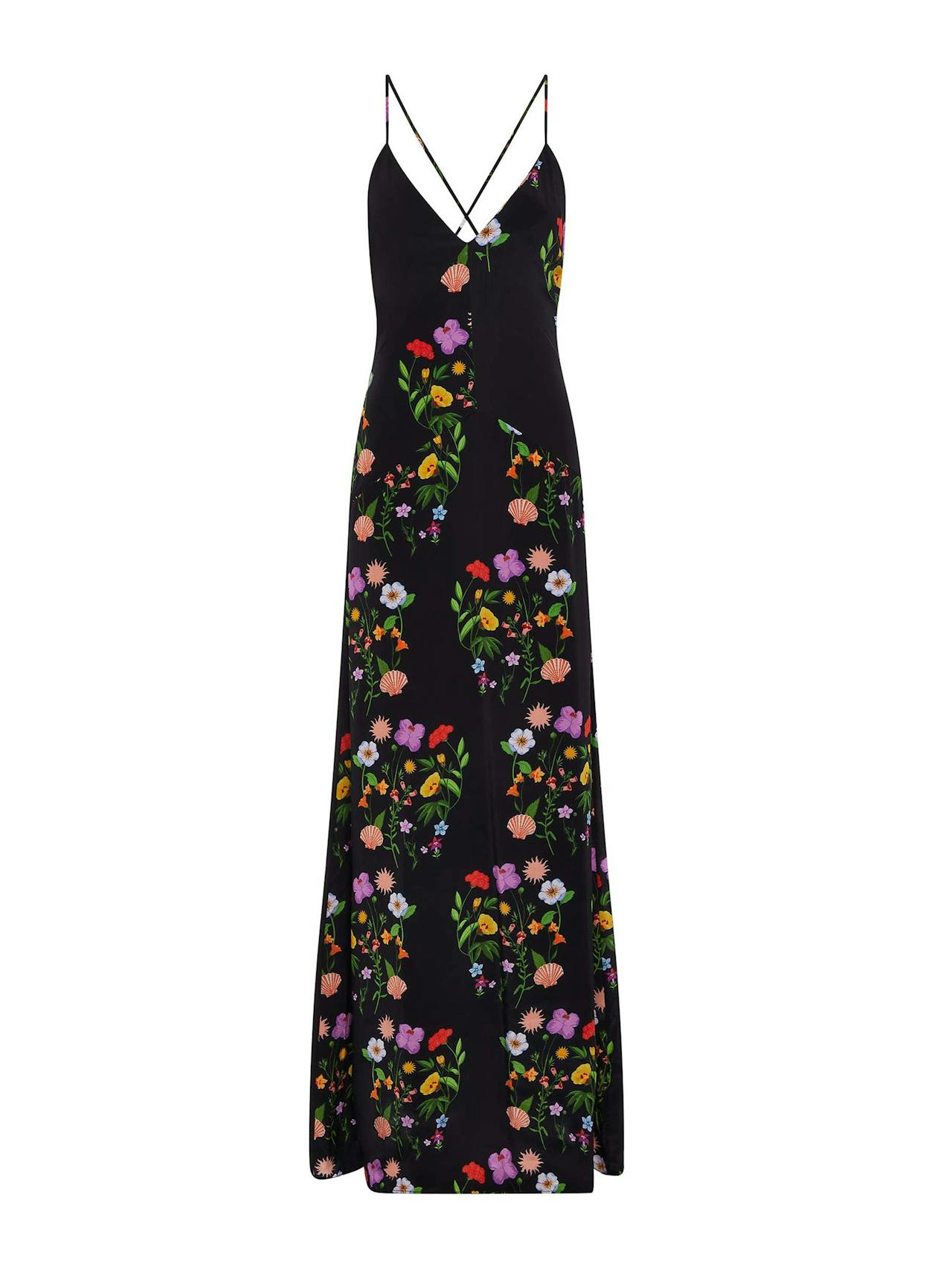 Terrazo flower black Olive crepe maxi dress