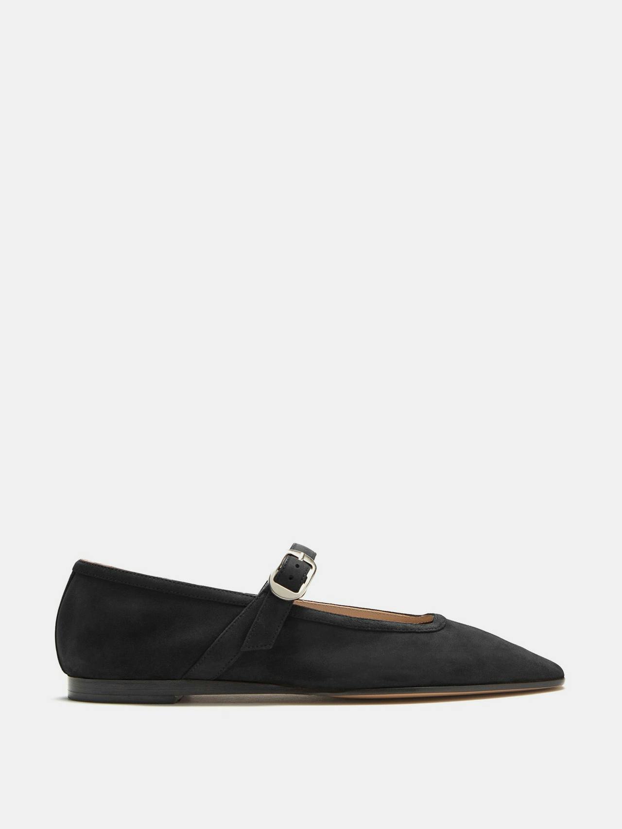 Black suede ballet Mary Jane flats