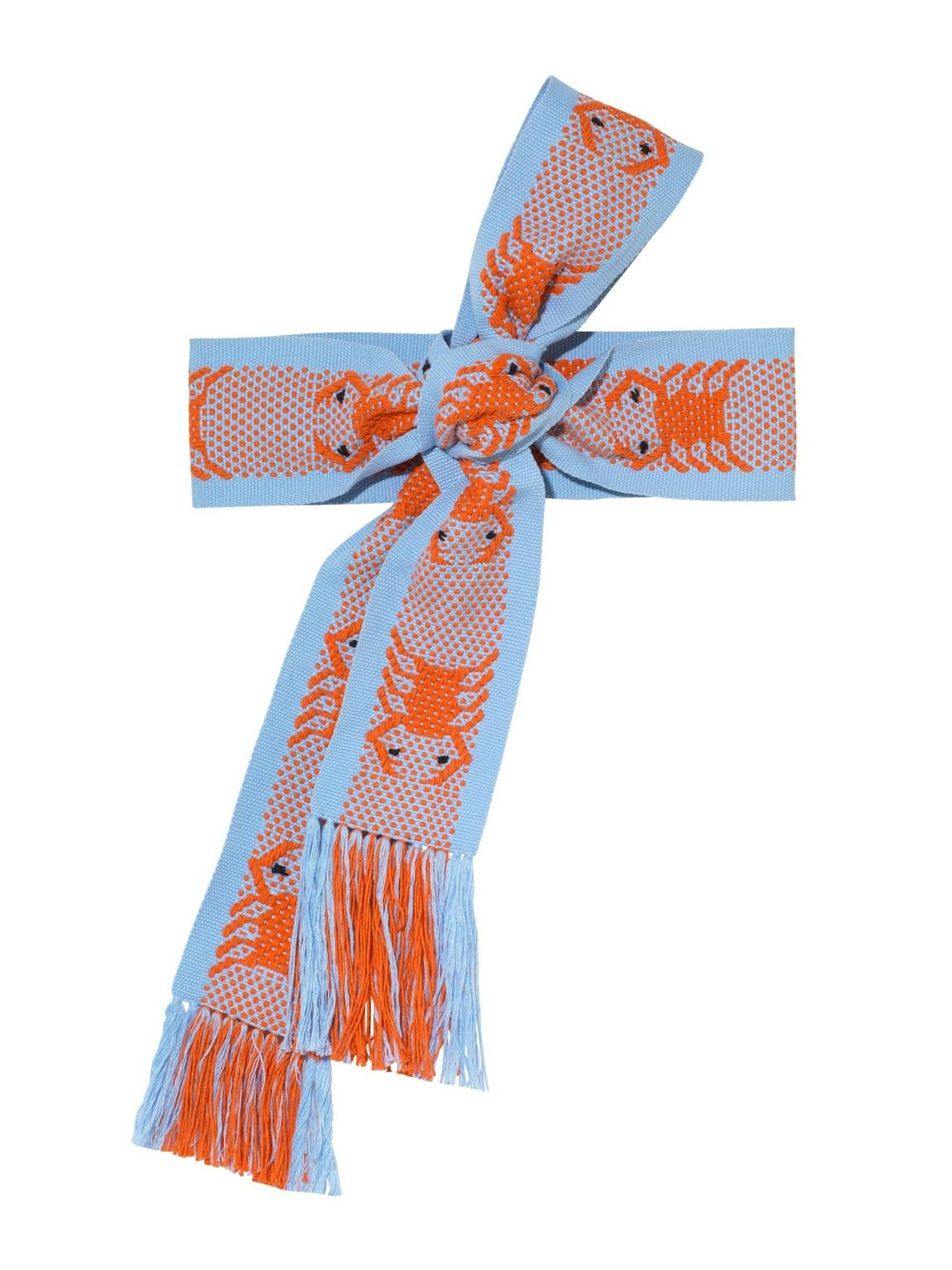 Hand woven wide baby blue and orange belt
