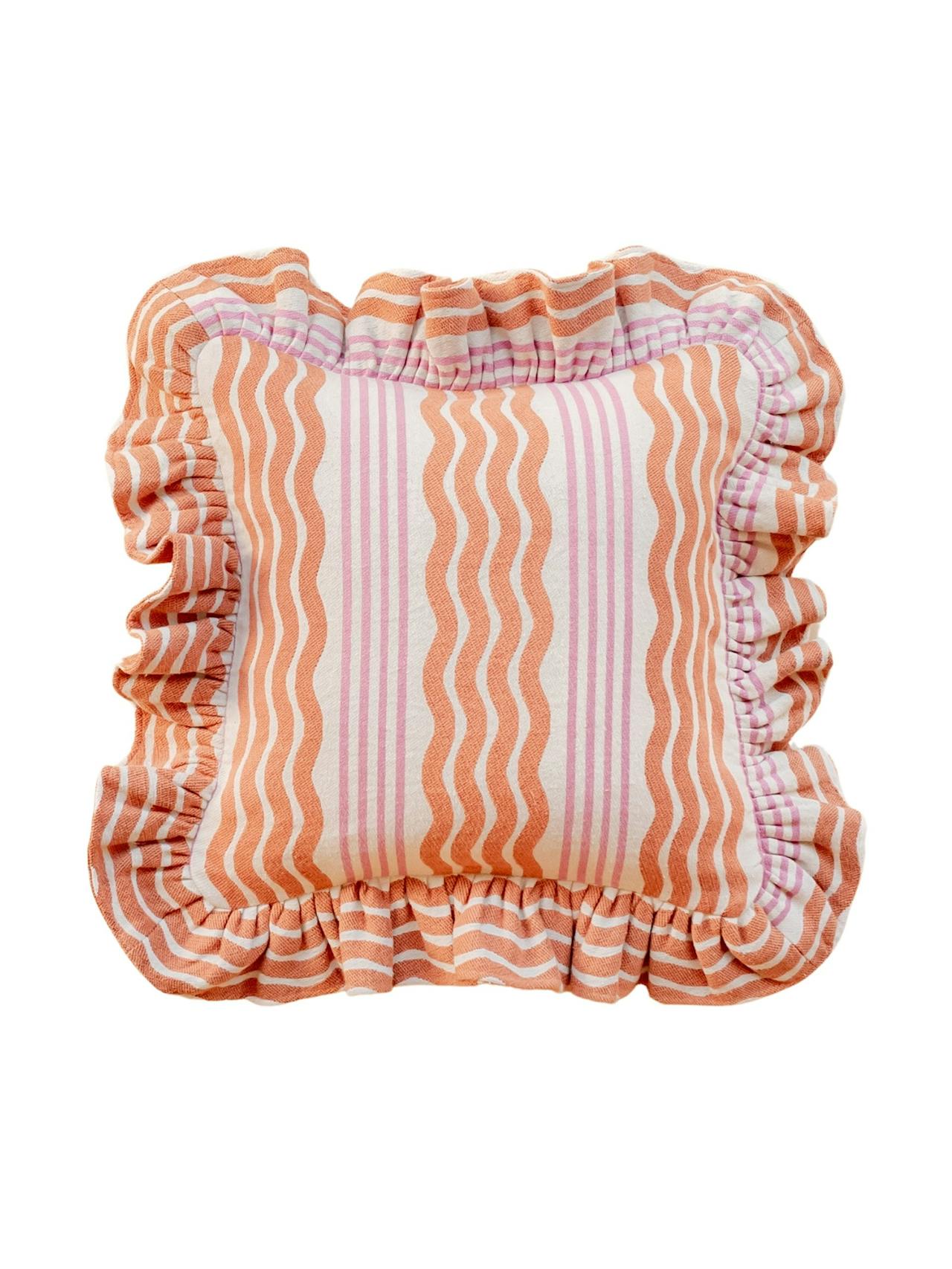 Coral stripe cotton cushion cover