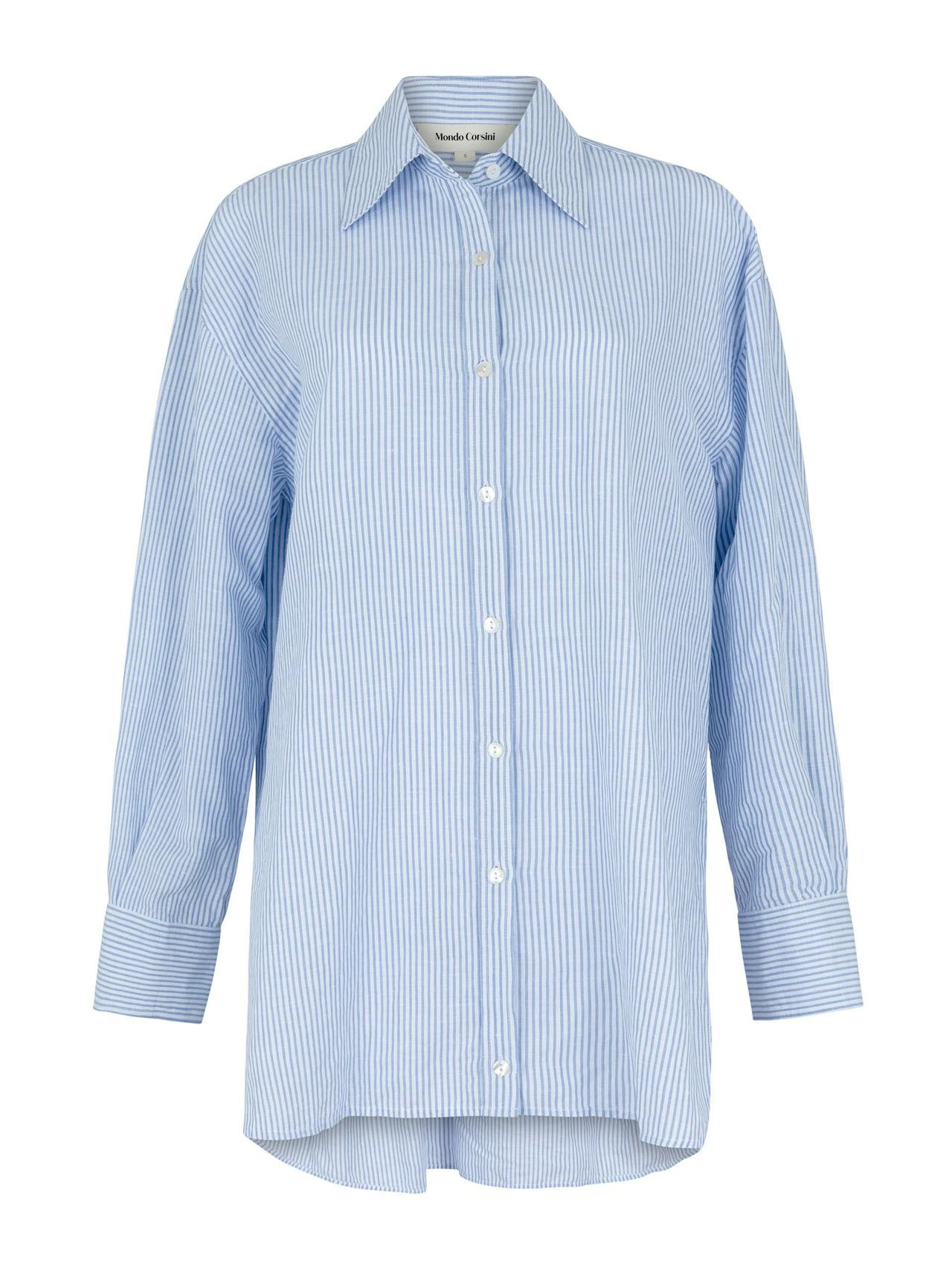 Delia blue and white stripe linen weave shirt