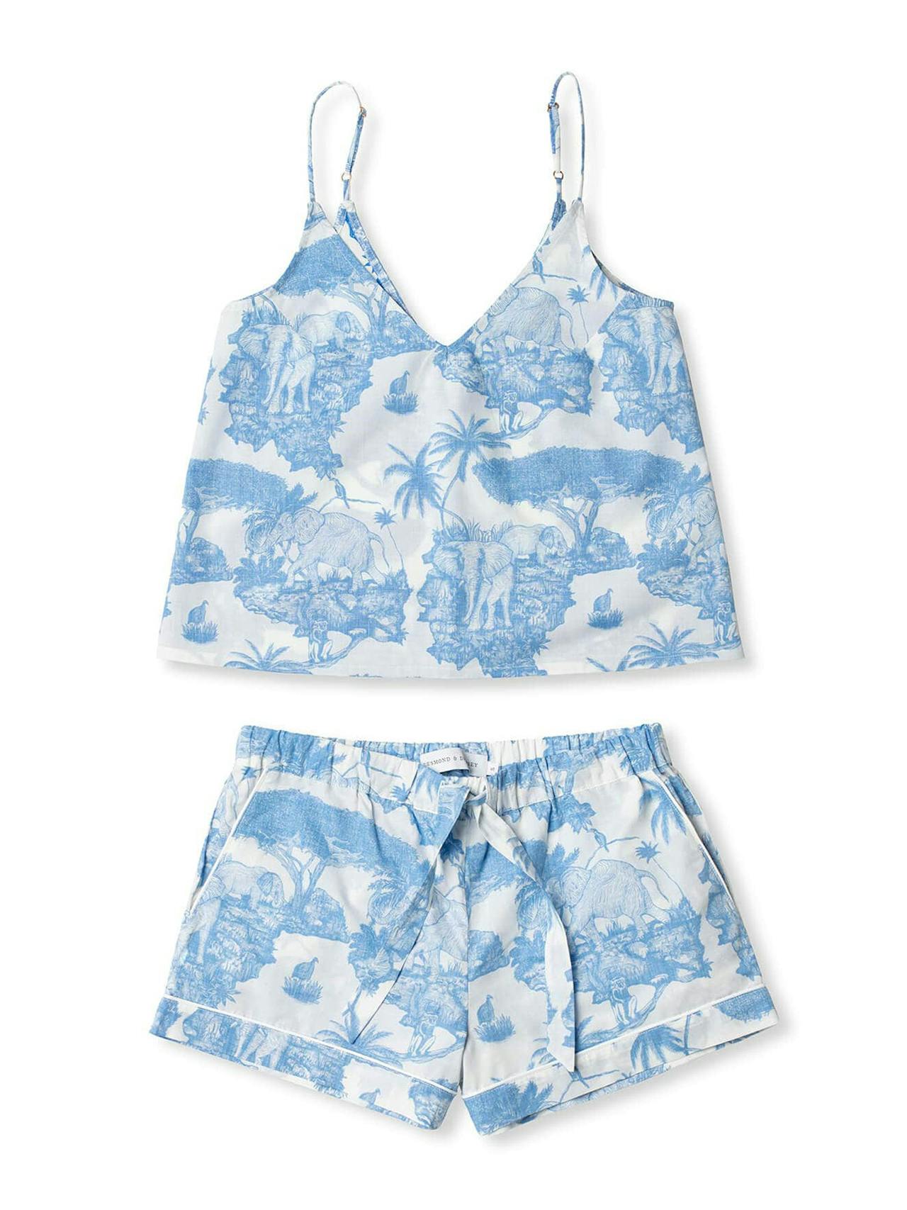 Cami top and shorts set loxodonta print blue