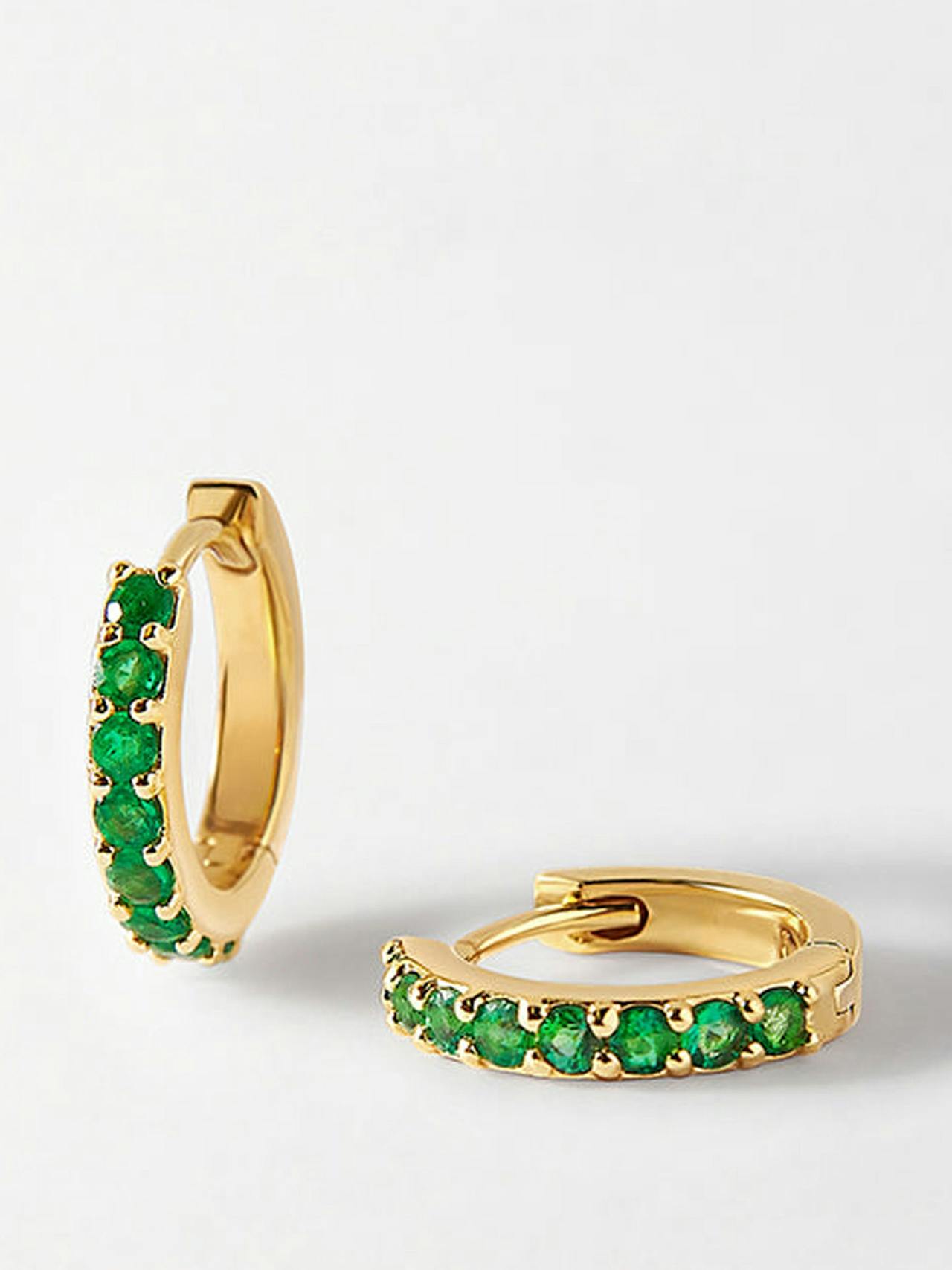 Emerald pavé huggie earrings