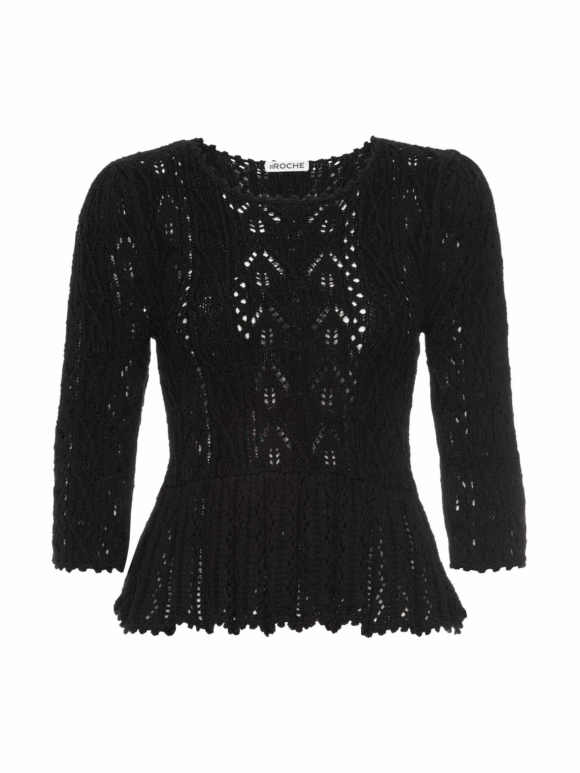 Black cotton Filigree crochet sweater