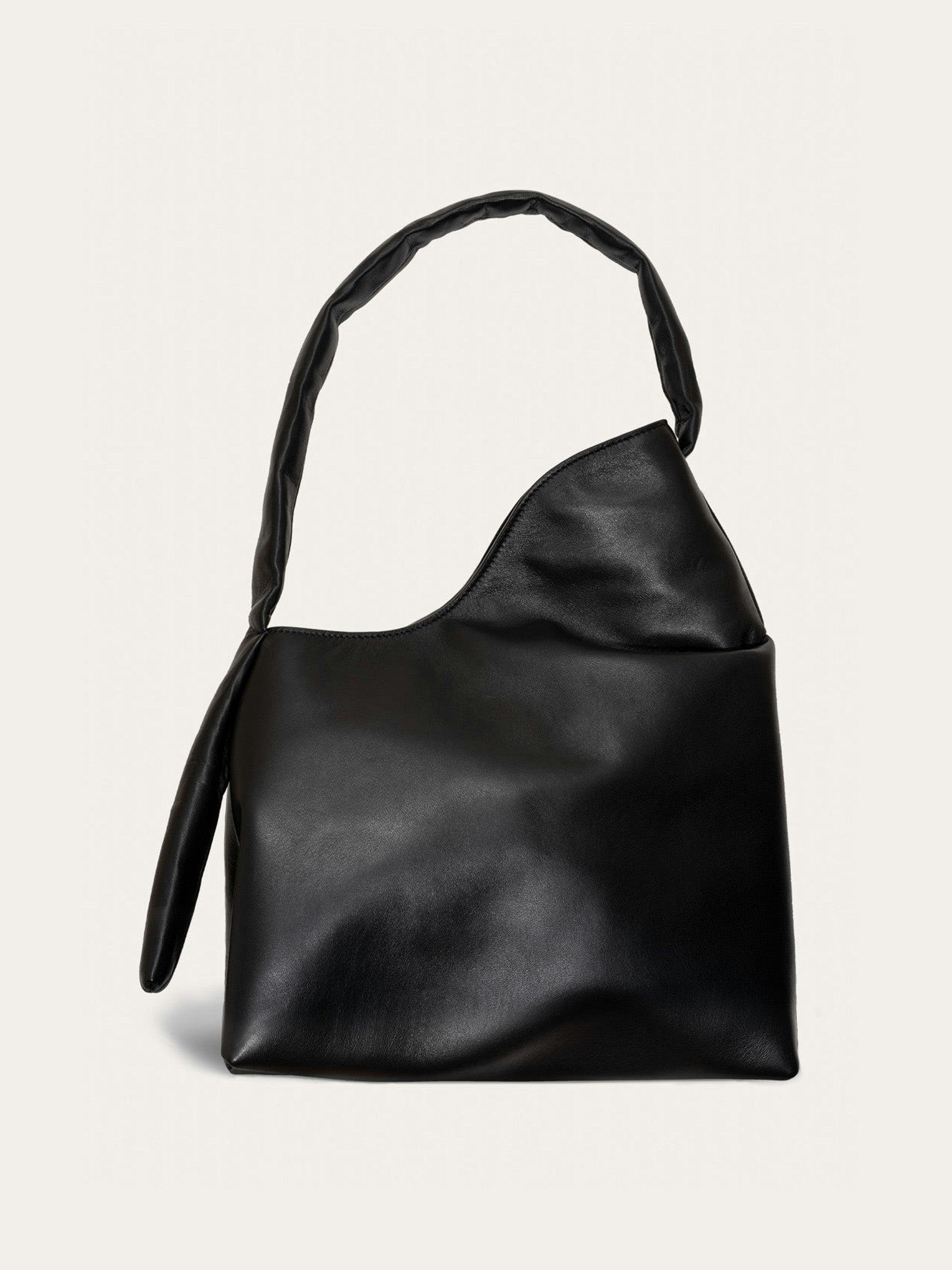 Black deadstock pleating leather shoulder bag