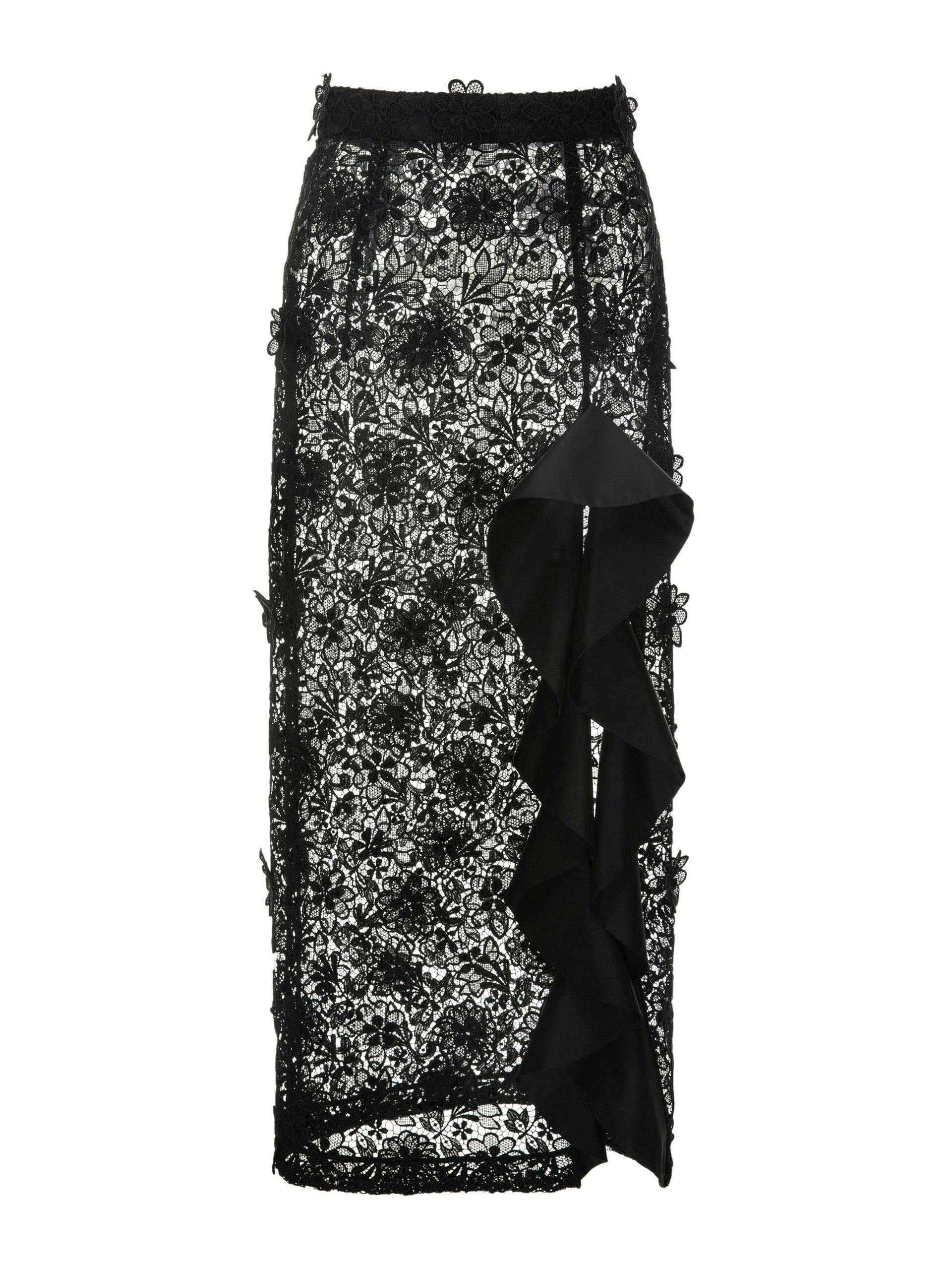 Lined black lace Diane skirt