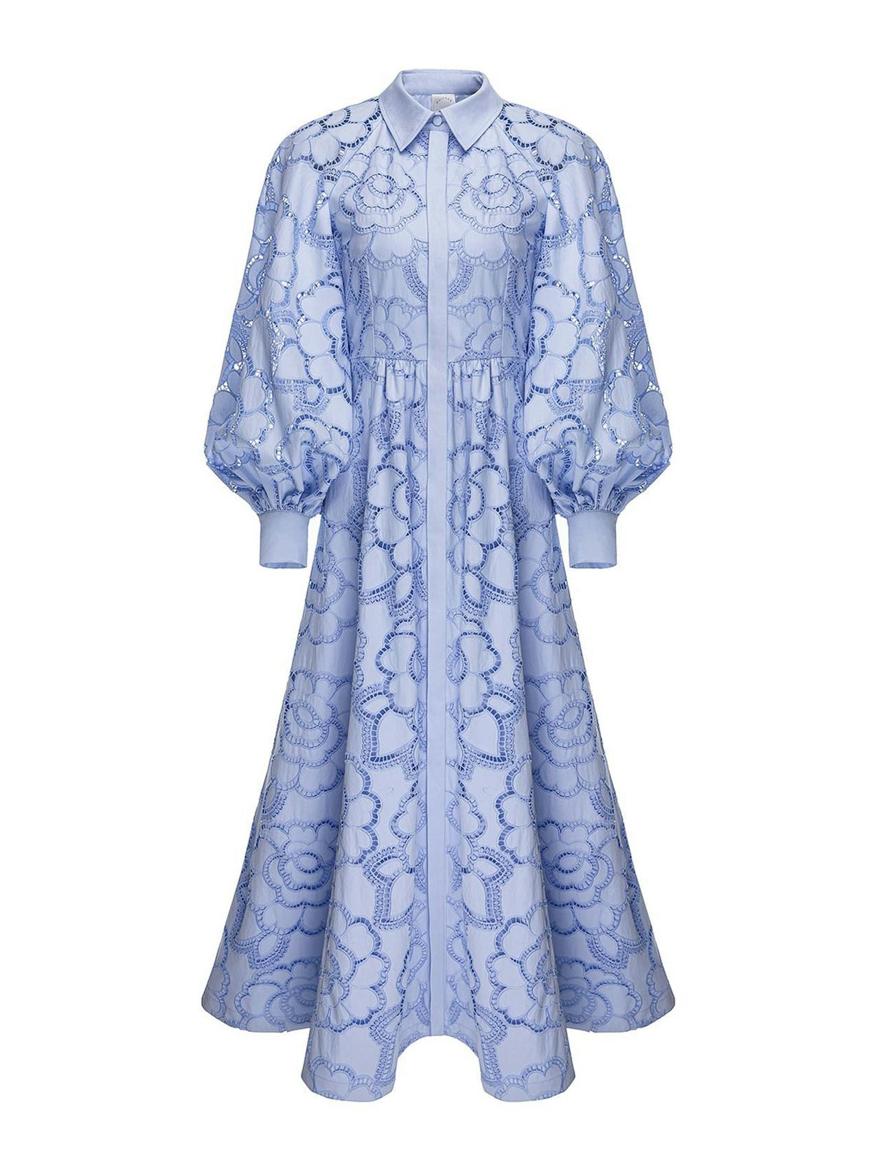 Sky blue embroidered cotton Lilli dress
