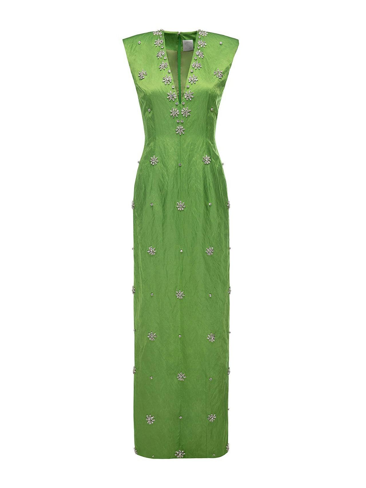 Apple green wrinkle satin Shirin gown