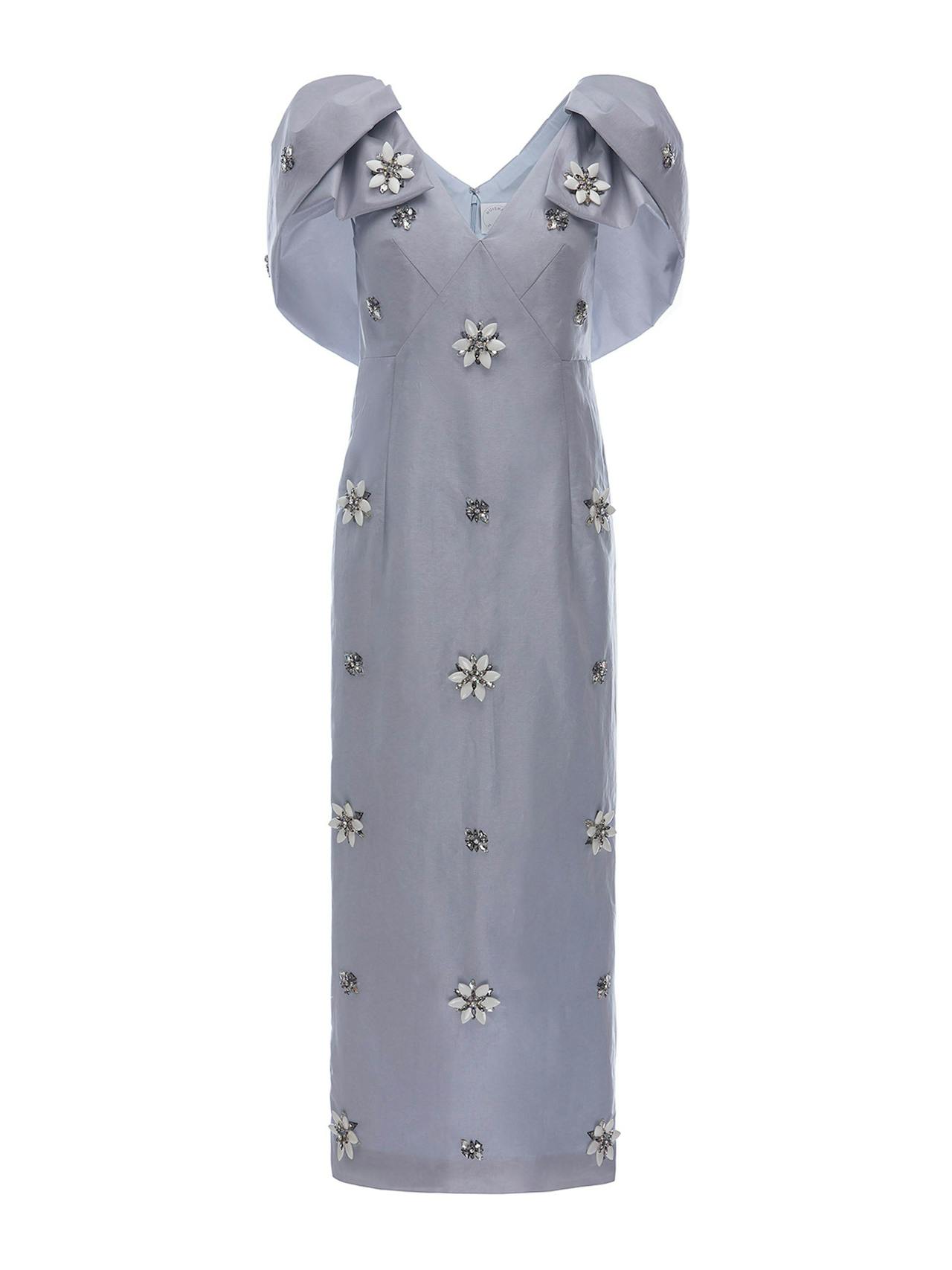 Pale blue embellished metallic taffeta Rosella dress