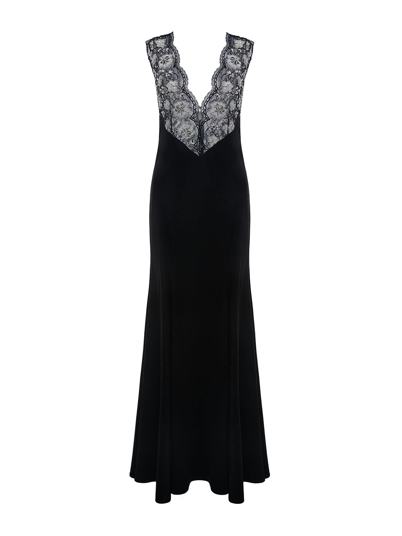 Black embellished lace and satin Yvonne gown