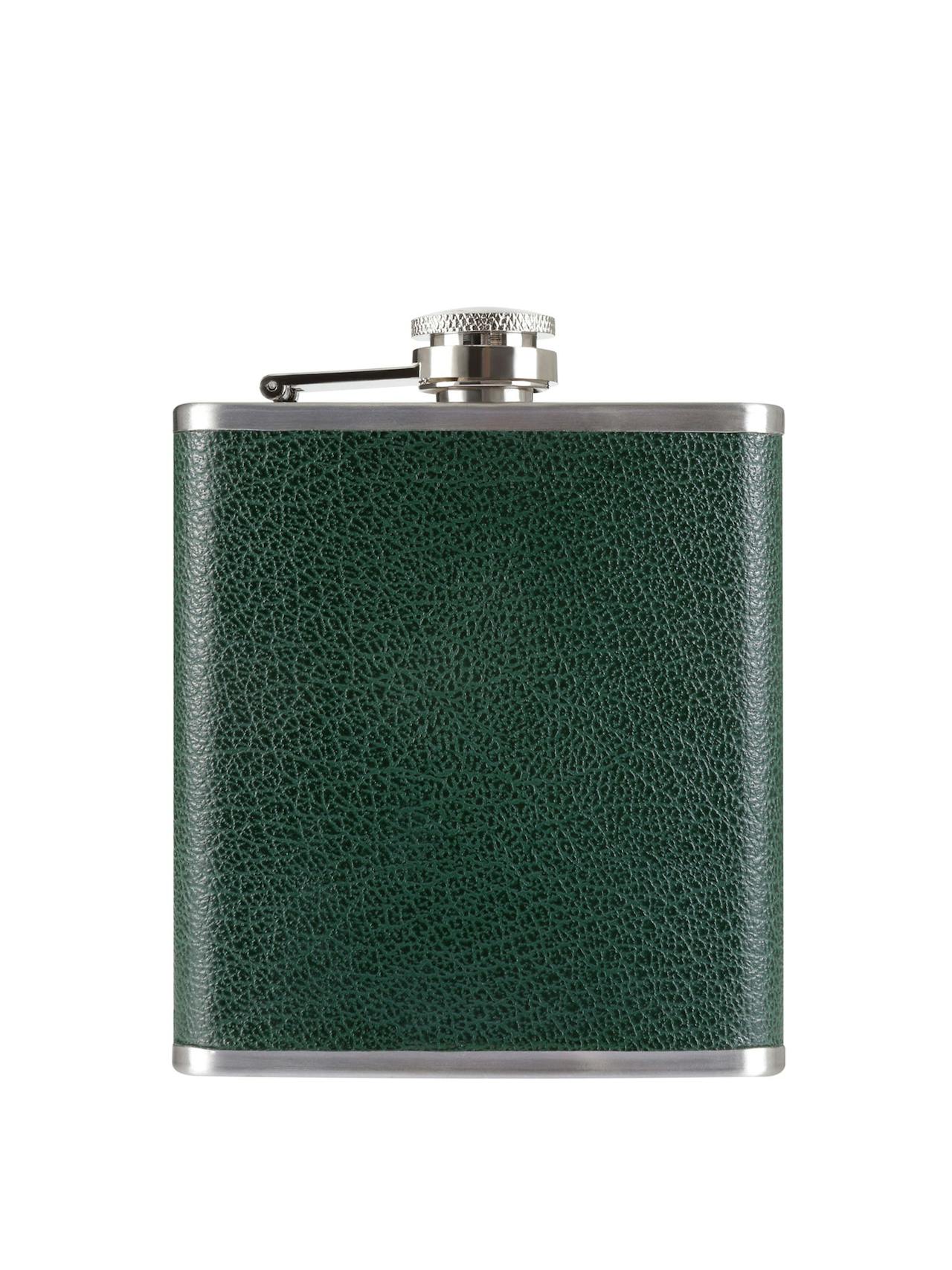 Racing leather green hip flask