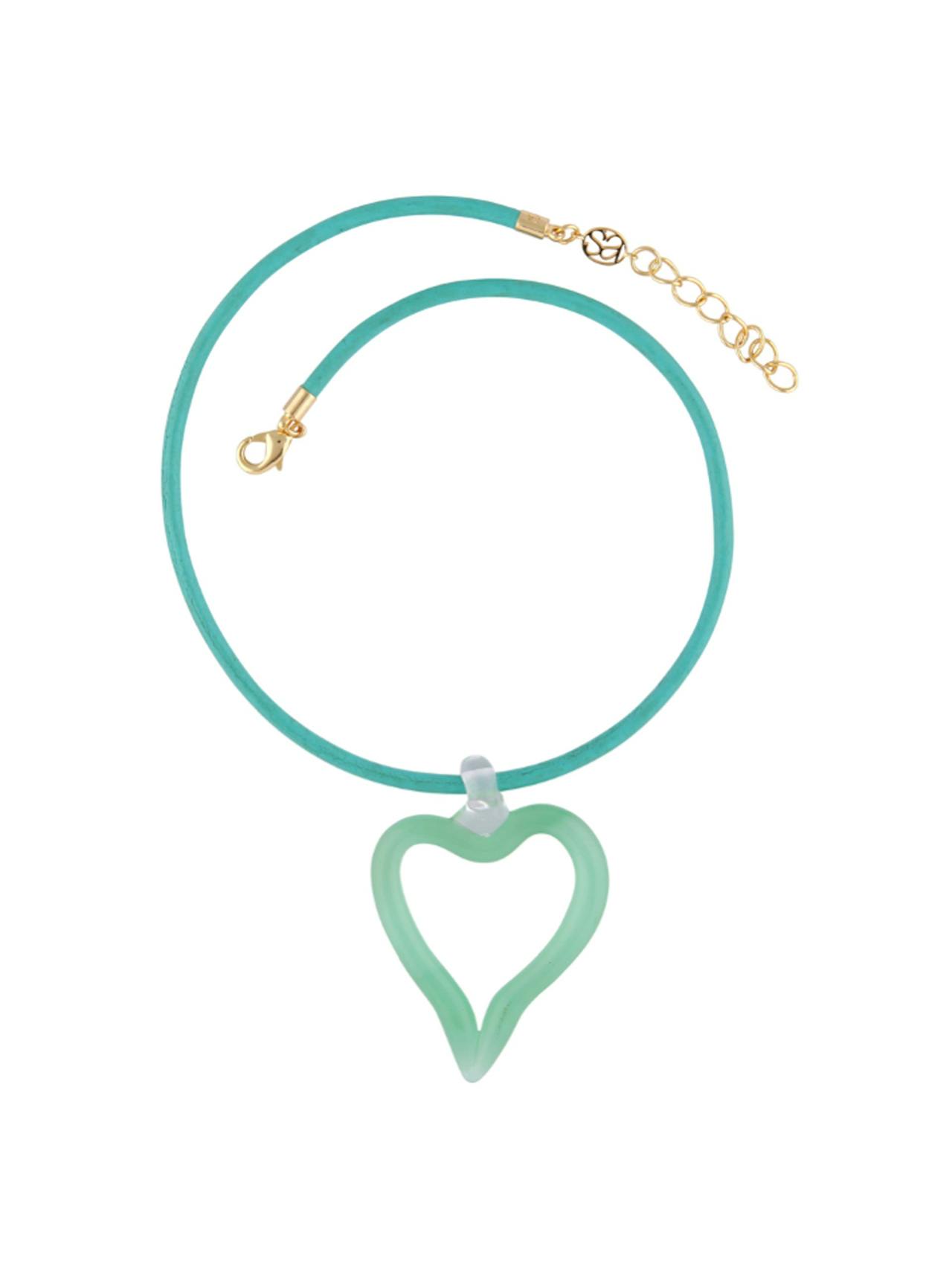 Jade green XL Heart of Glass leather cord necklace