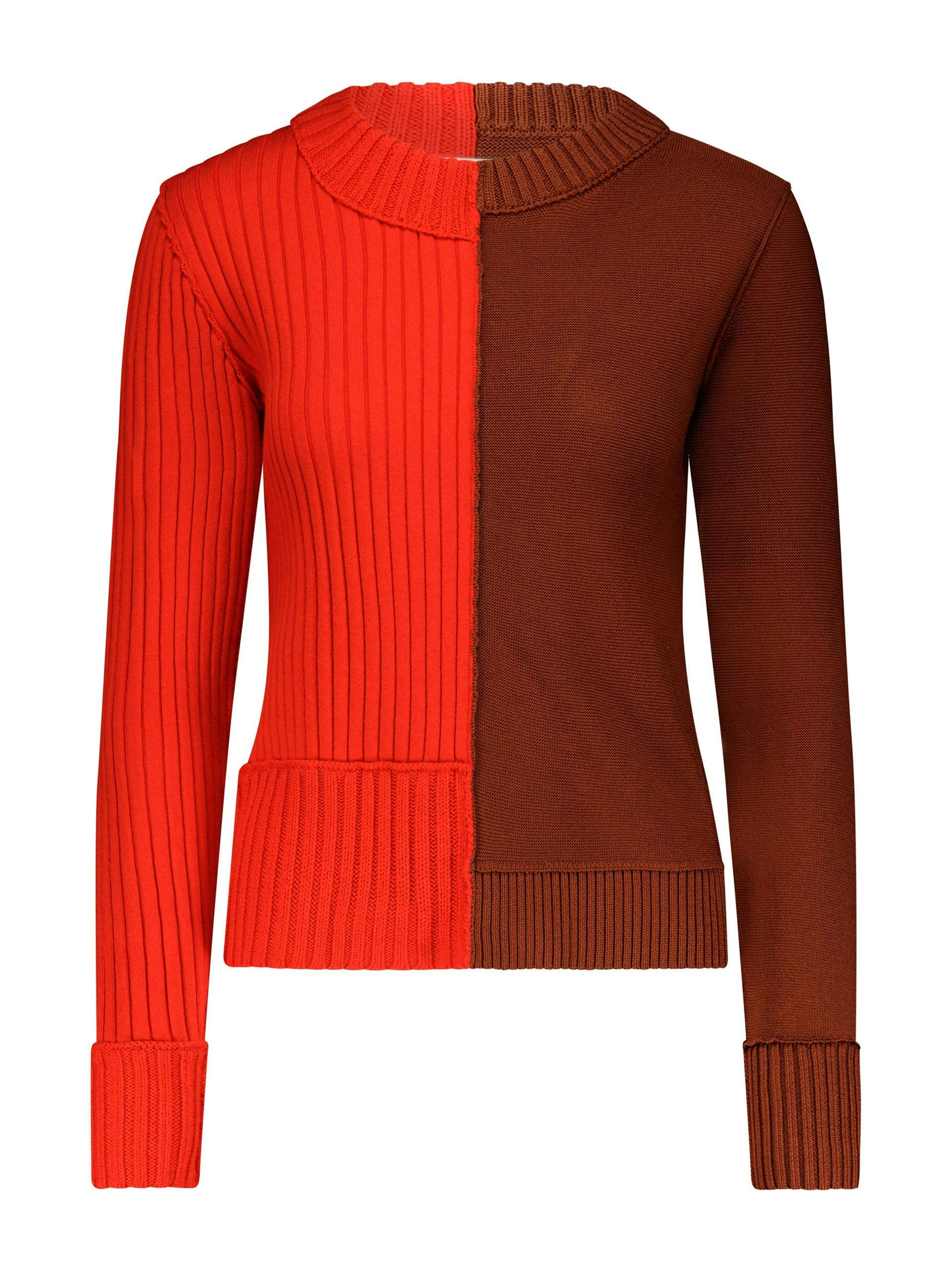 Poppy and brown patchwork pullover