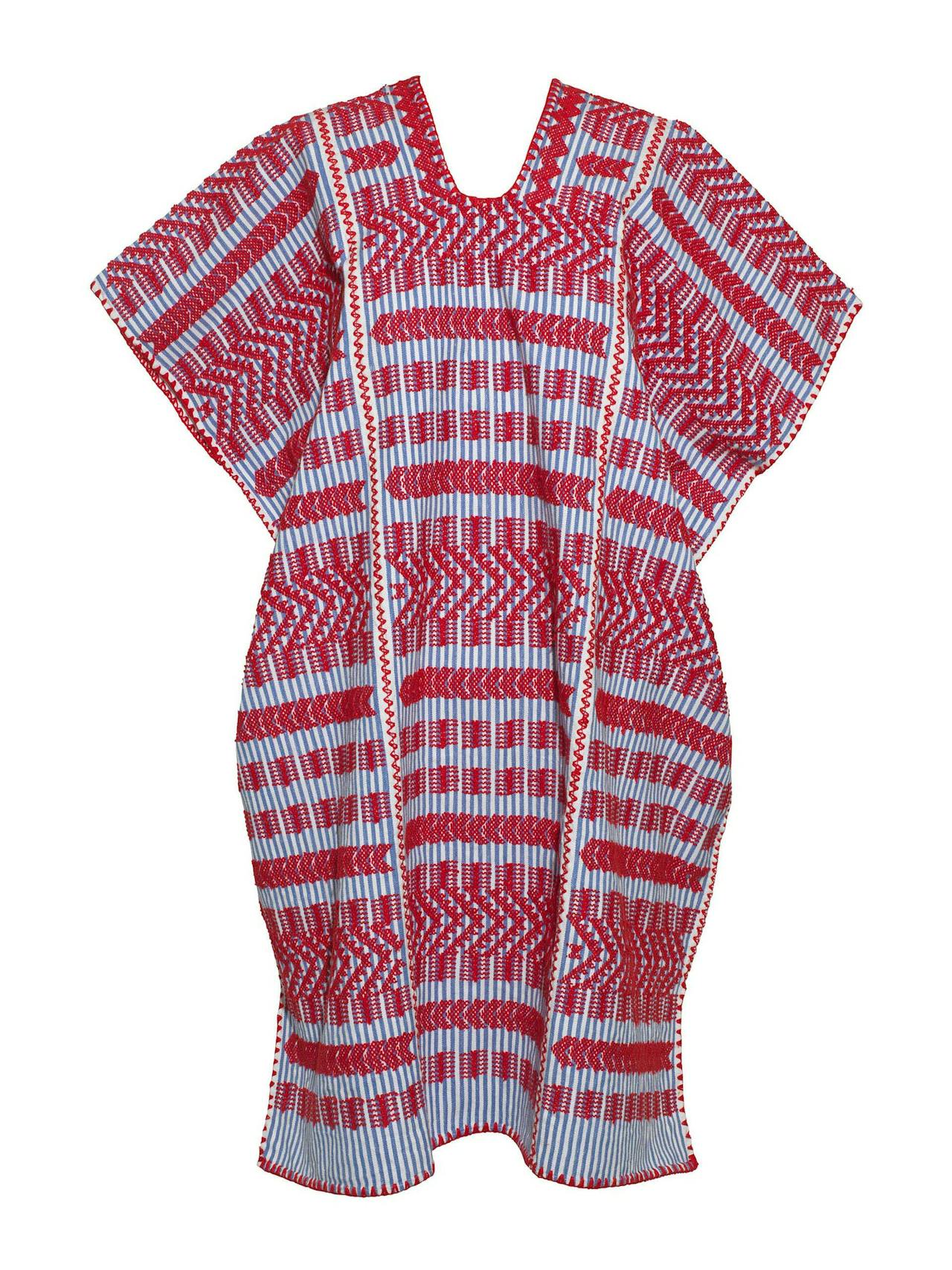 Three panel mini kaftan in blue, white and red