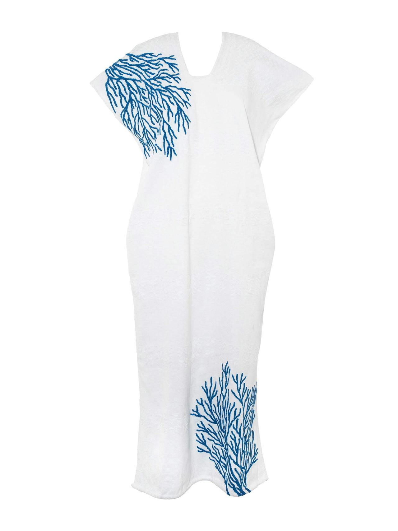 White embroidered coral midi kaftan