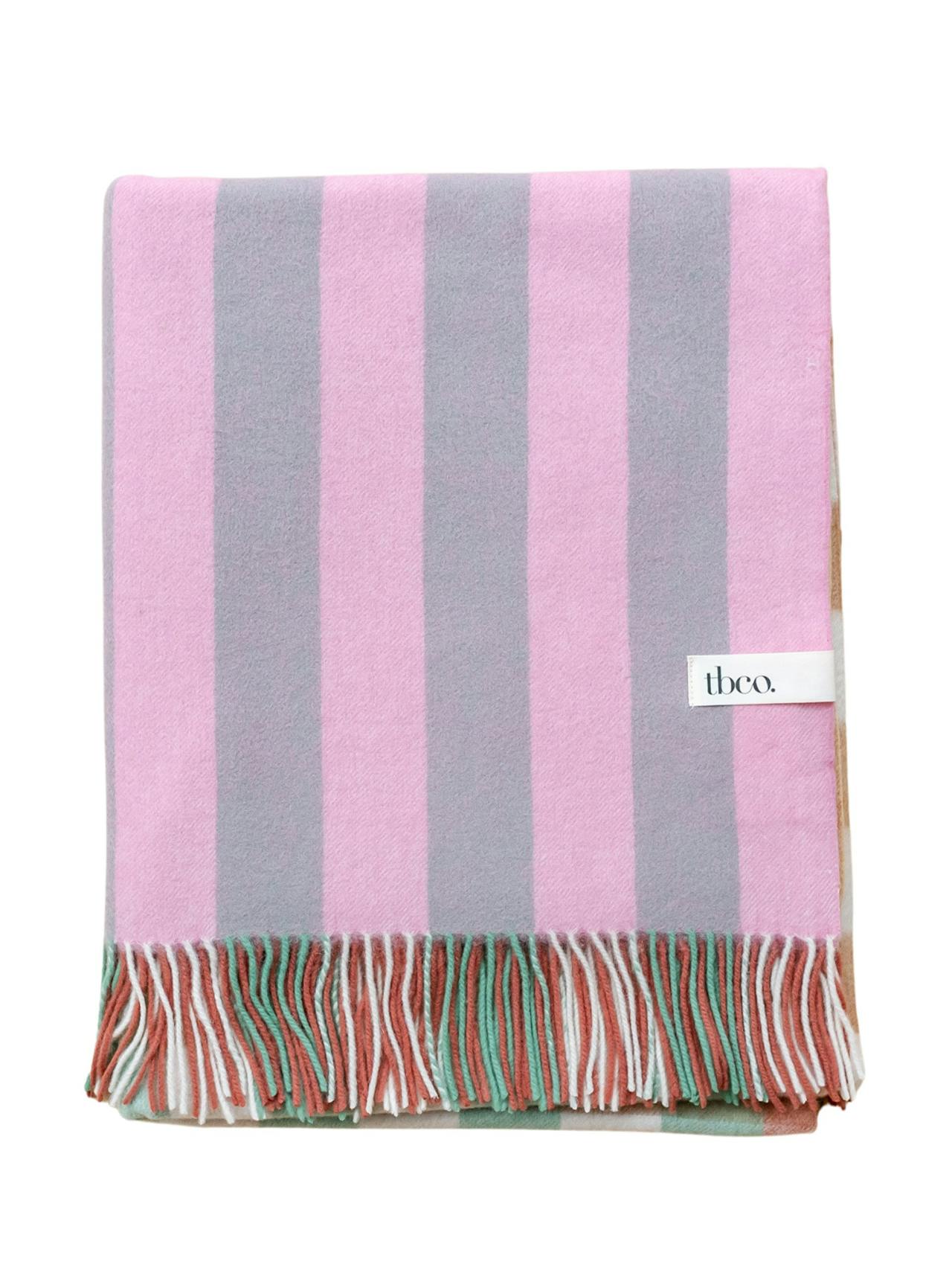 Pink gingham check lambswool blanket