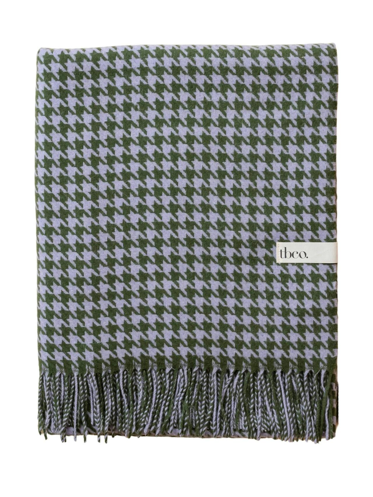 Olive houndstooth lambswool blanket
