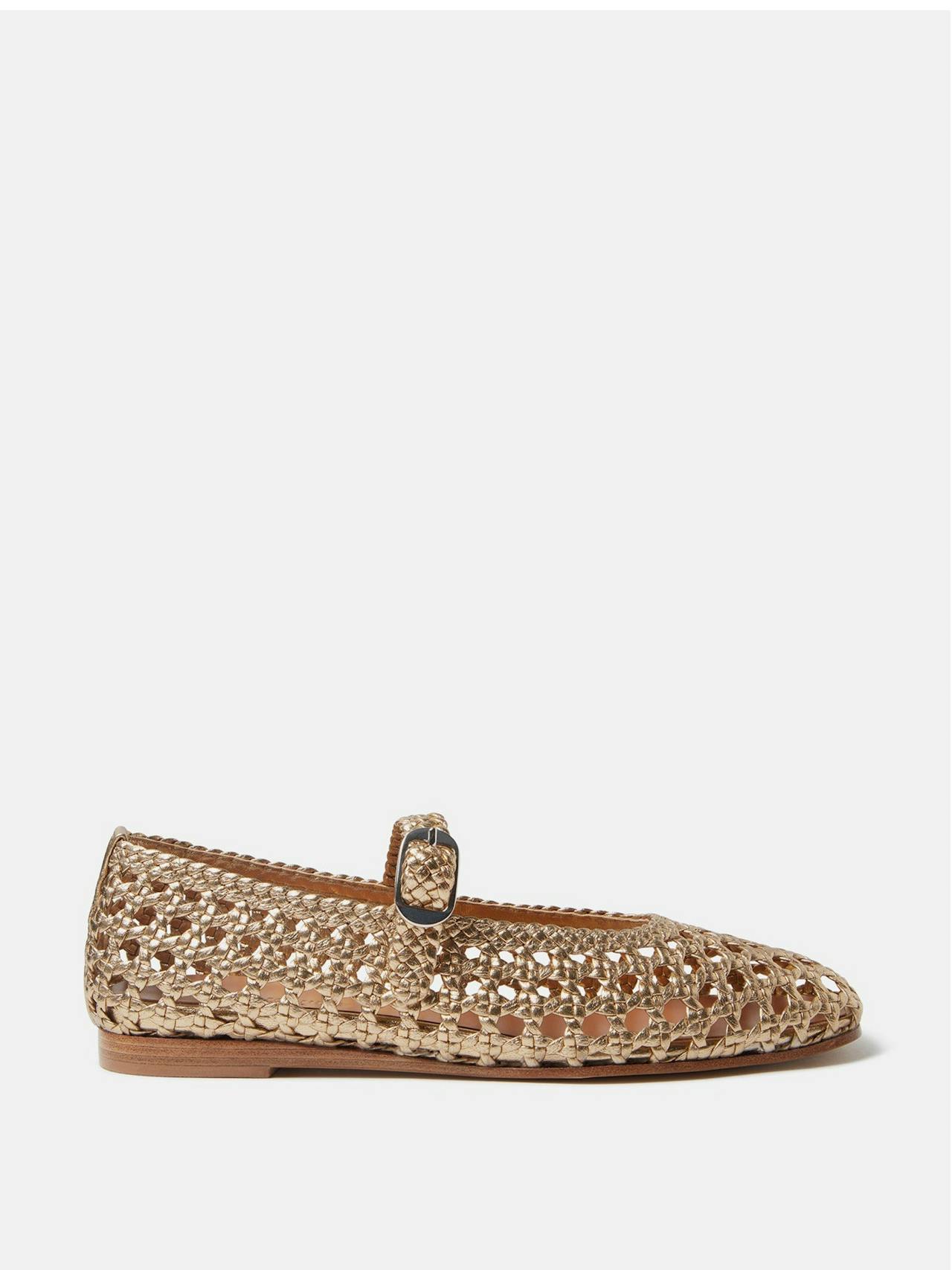Gold leather woven Mary Jane flats