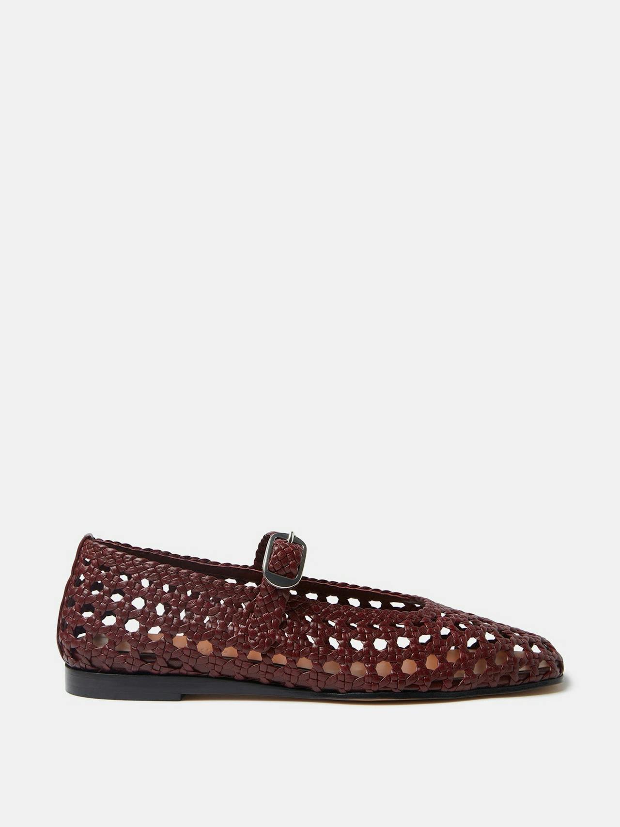 Red leather woven Mary Jane flats