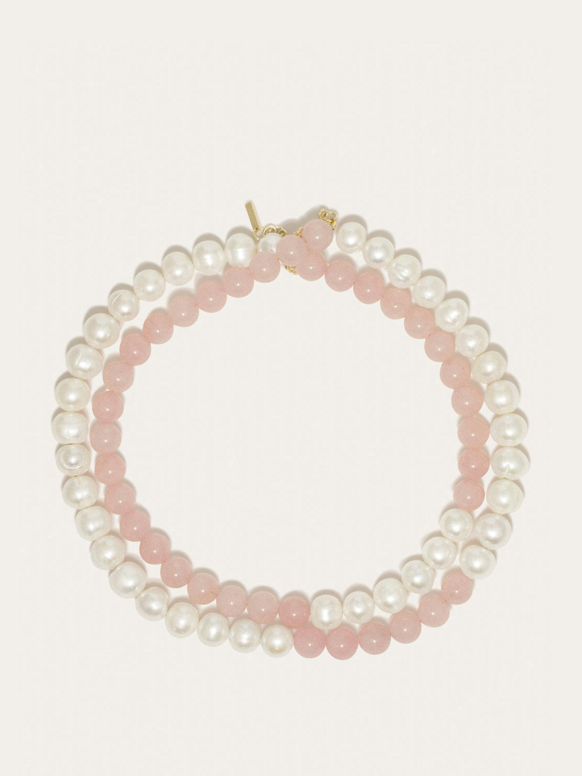 Pearl and rose quartz bead gold Some Lost Time necklace