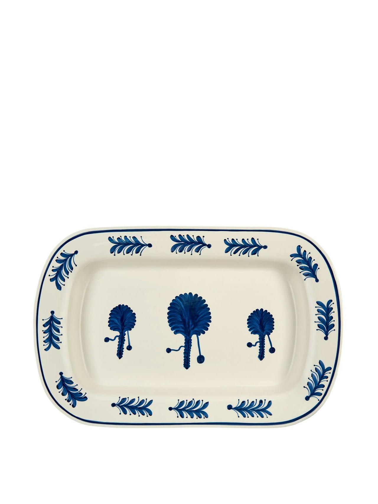 Blue ceramic Palm Tree serving platter, large