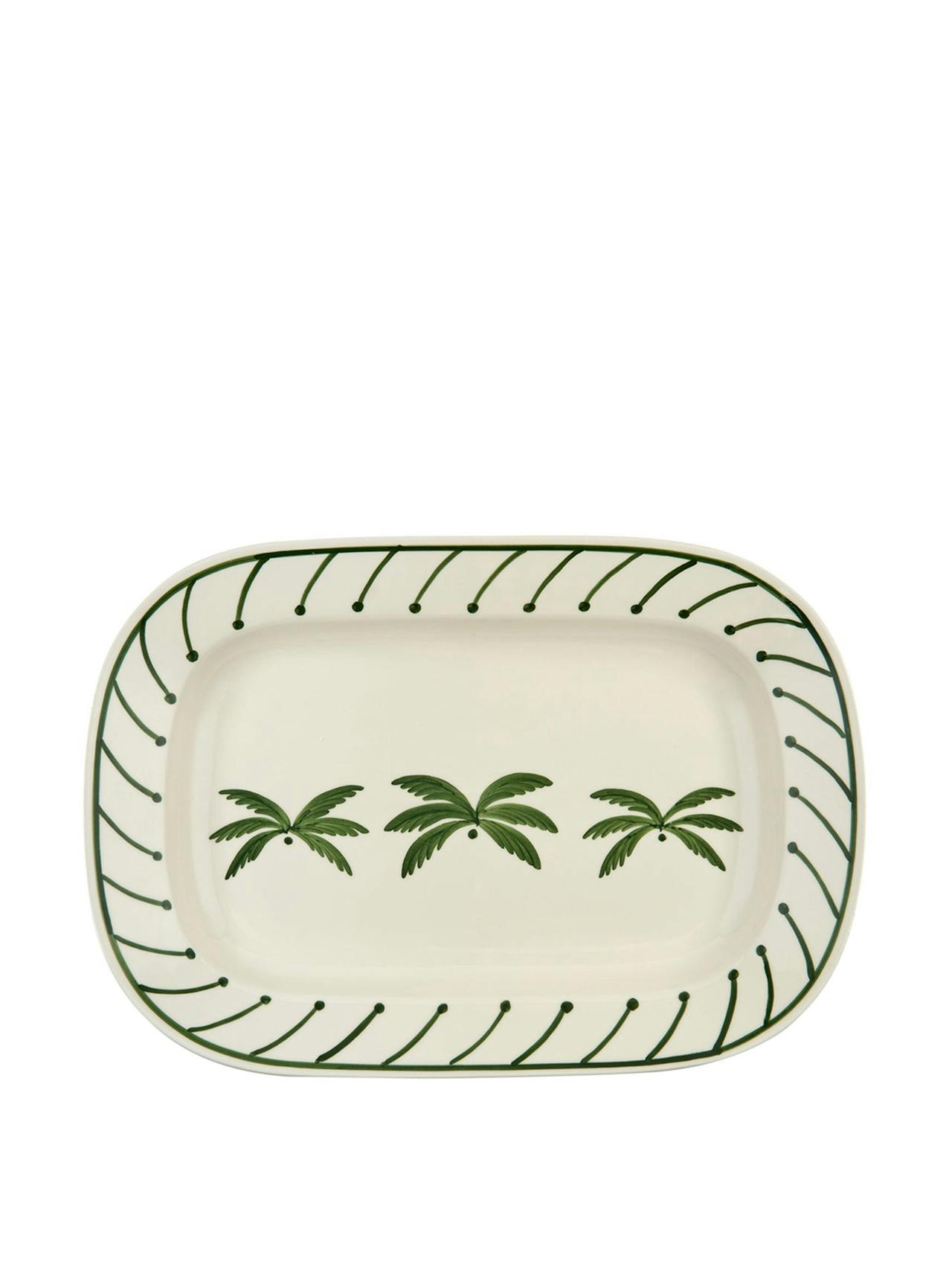 Green ceramic Palm Tree serving platter, medium