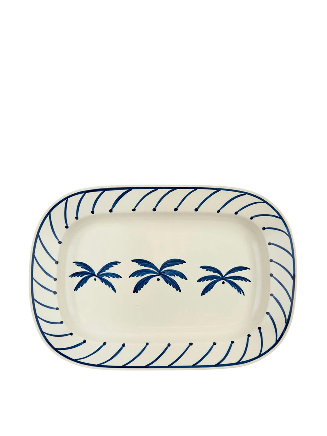 Blue ceramic Palm Tree serving platter, medium