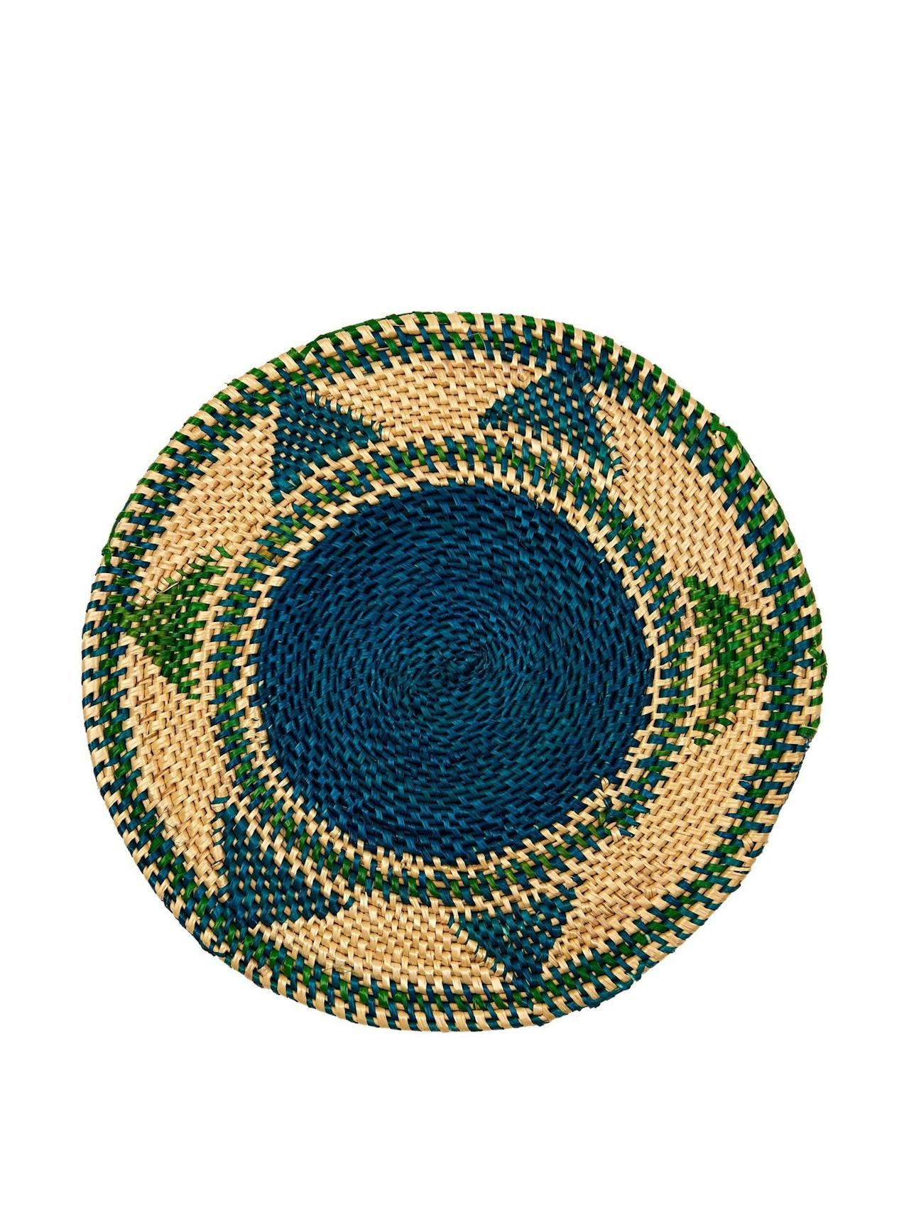 Blue and green Ghanaian woven table mat